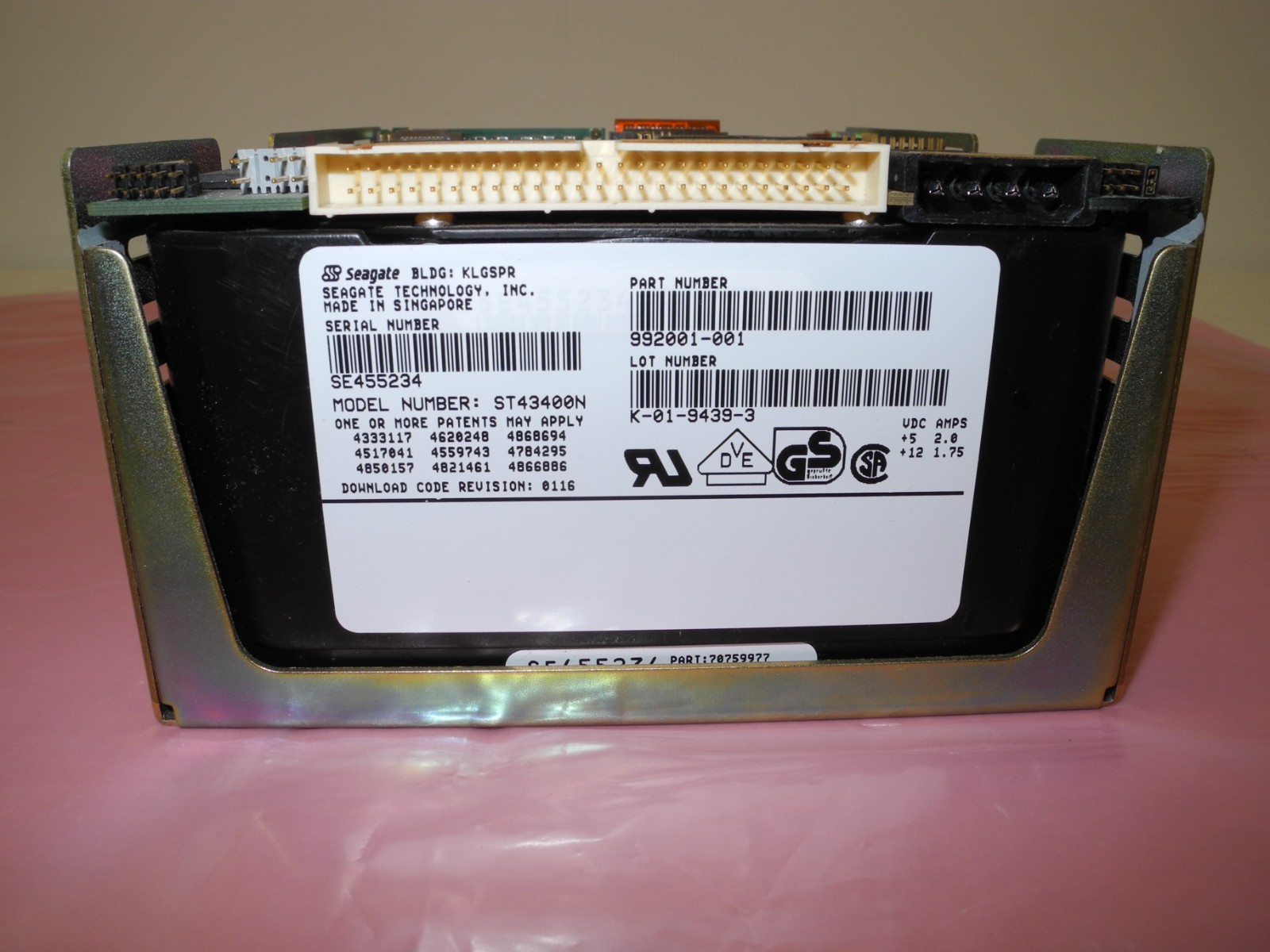 VINTAGE SEAGATE ST43400N 3.4GB 5.25" FH 50 PIN SCSI HDD P/N: 992001-001 