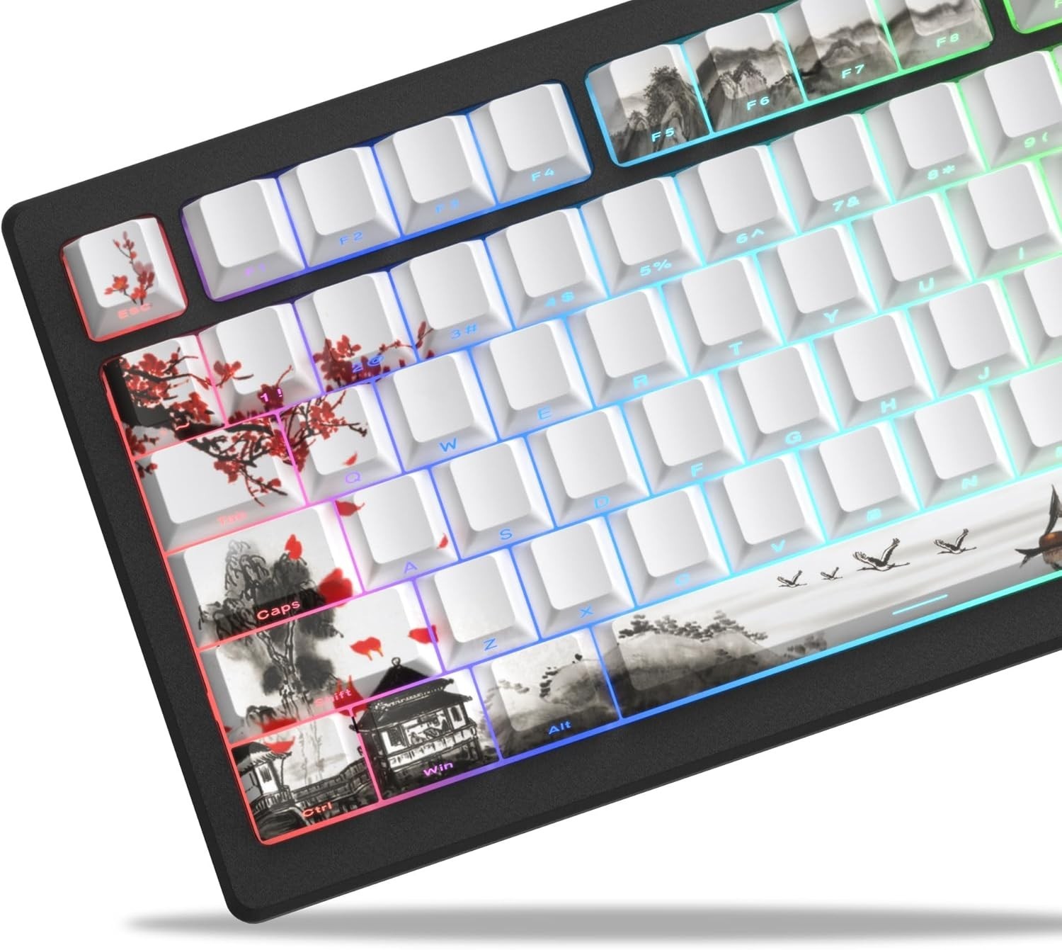 Womier PBT Keycaps Set 130 Key Custom White Japanese Keyboard Doubleshot Dye Sub