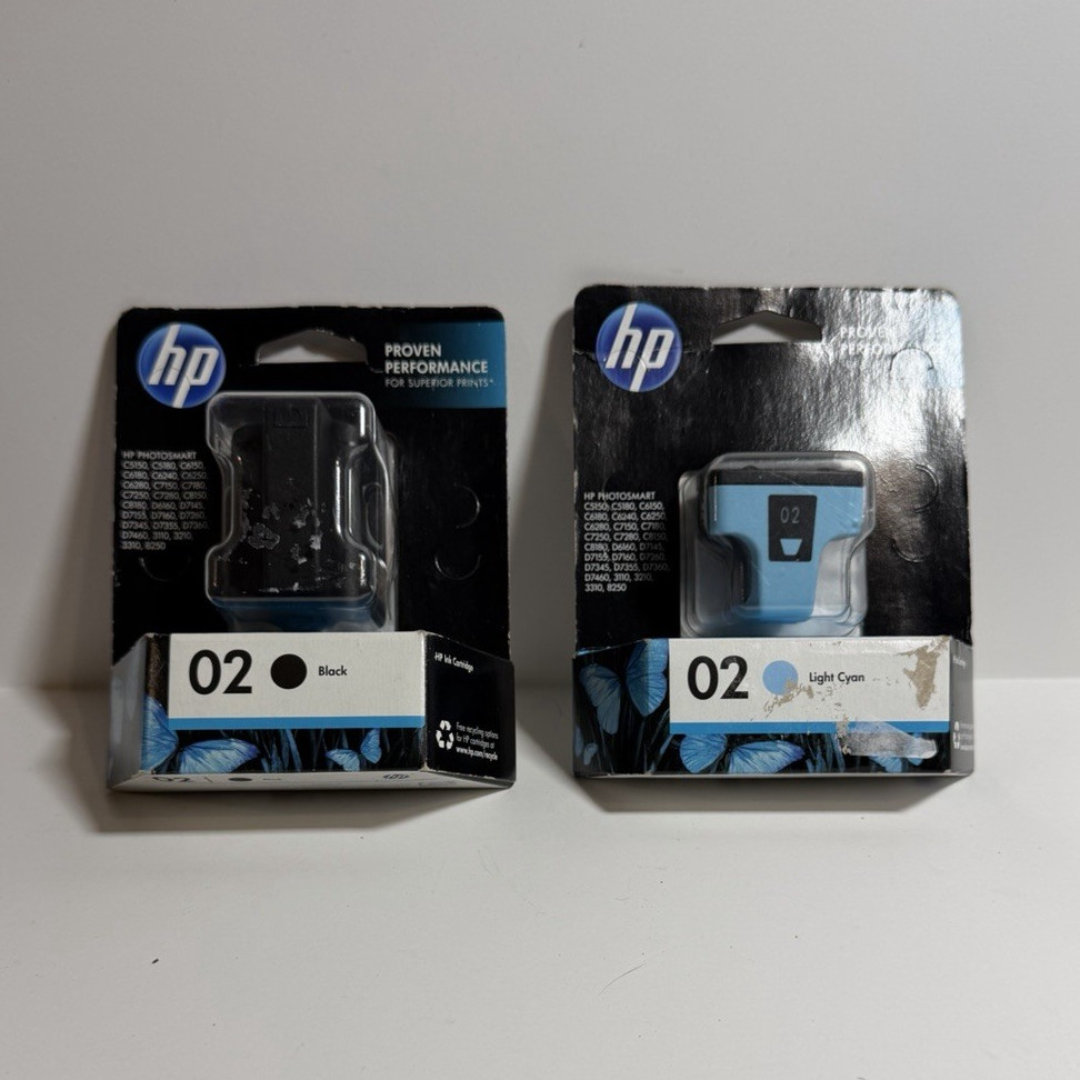 HP 02 Genuine Original Inkjet Ink Cartridges Black & Light Cyan