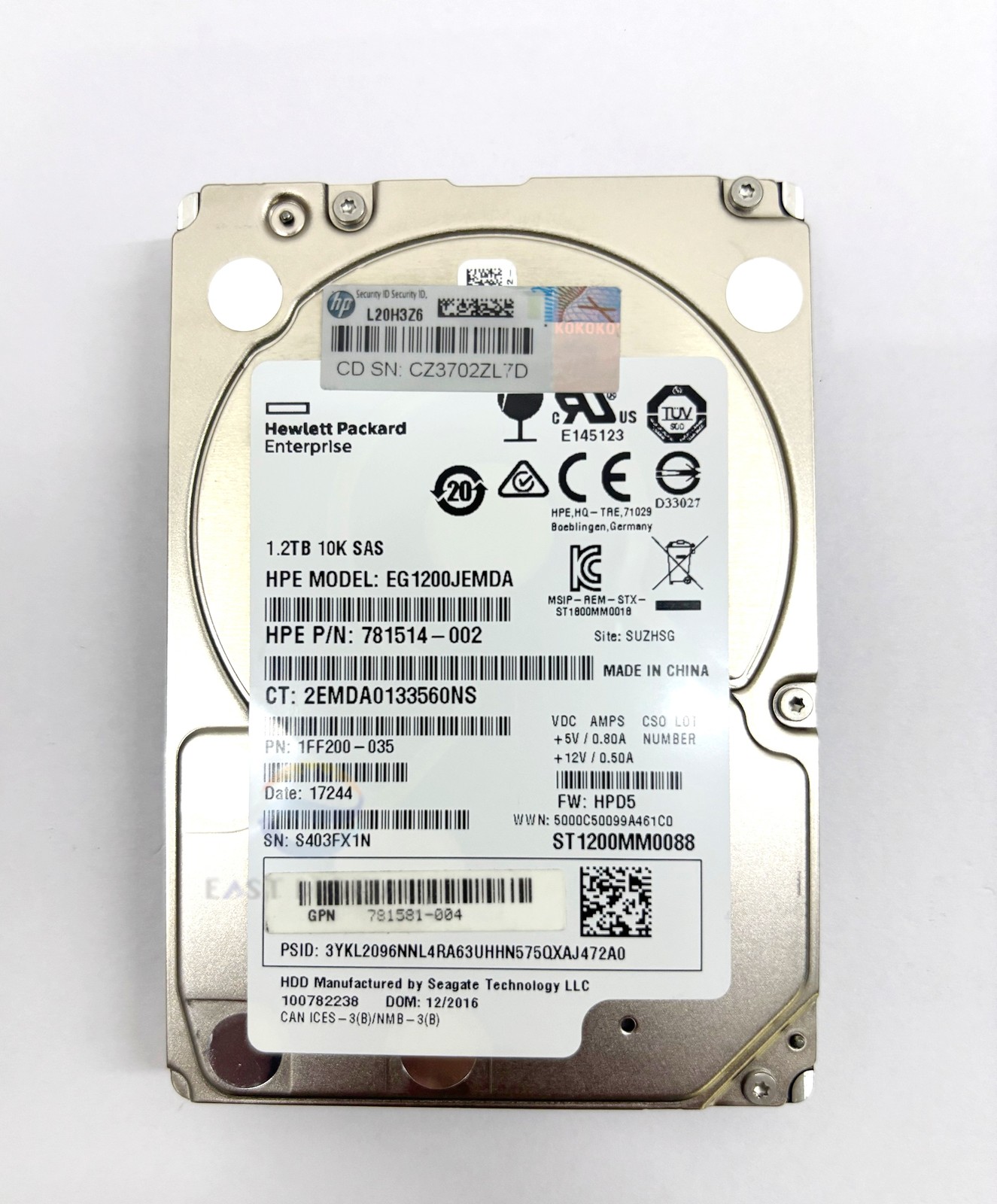 EG1200JEMDA 781581 781514 HPE 1.2TB 2.5" SAS ST1200MM0088 10K 12Gb/s Hard Drive