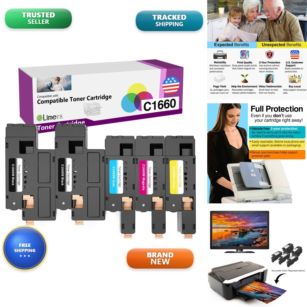 Limeink Compatible Toner for Dell C1660 C1660W 1660 1660W 5 Pack (2 Black, 1