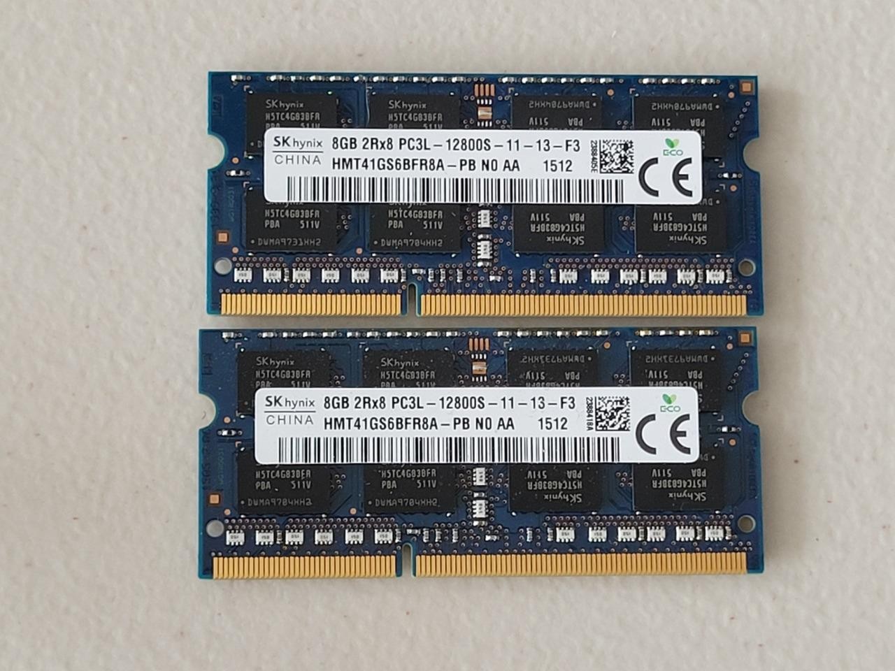 16GB Total of SK hynix PC3L-12800S  2 sticks of 8GB each = 16GB Laptop Memory
