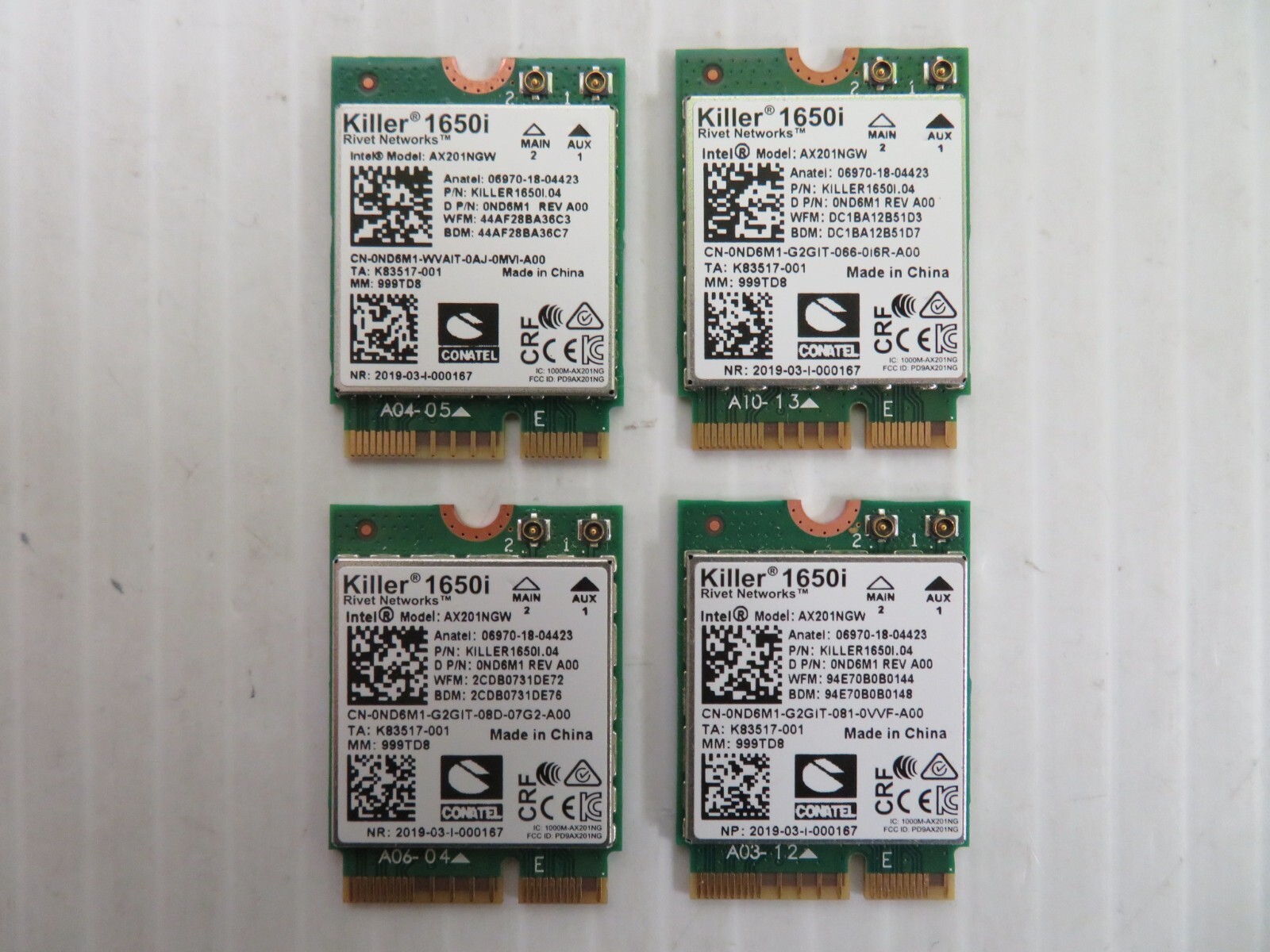 Lot of 4 Genuine Killer 1650i Wireless Wi-Fi 6 Bluetooth 5 AX201NGW ND6M1 0ND6M1