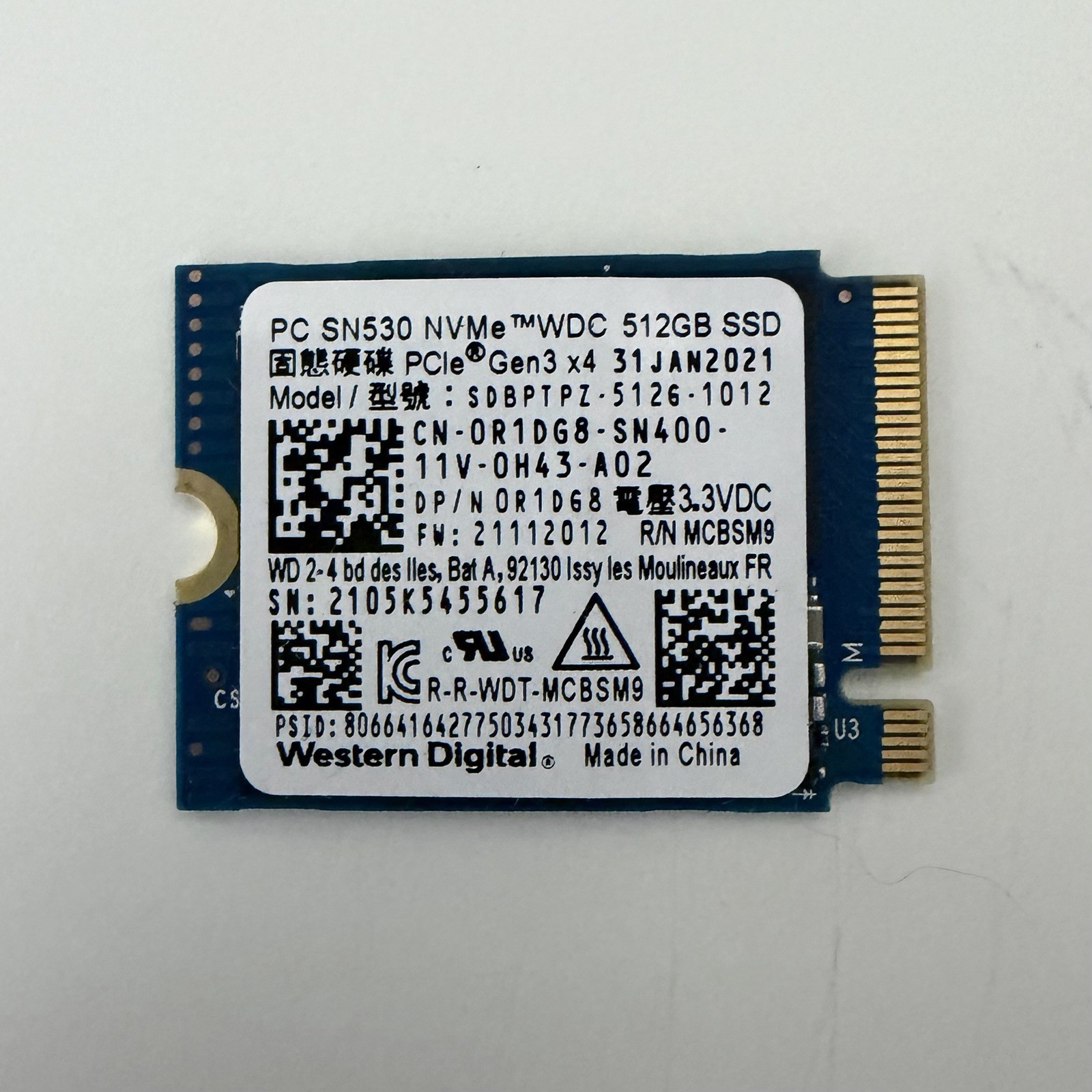 Western Digital PC SN530 512GB M.2 2230 NVMe PCIe Gen3 x4 SSD SDBPTPZ
