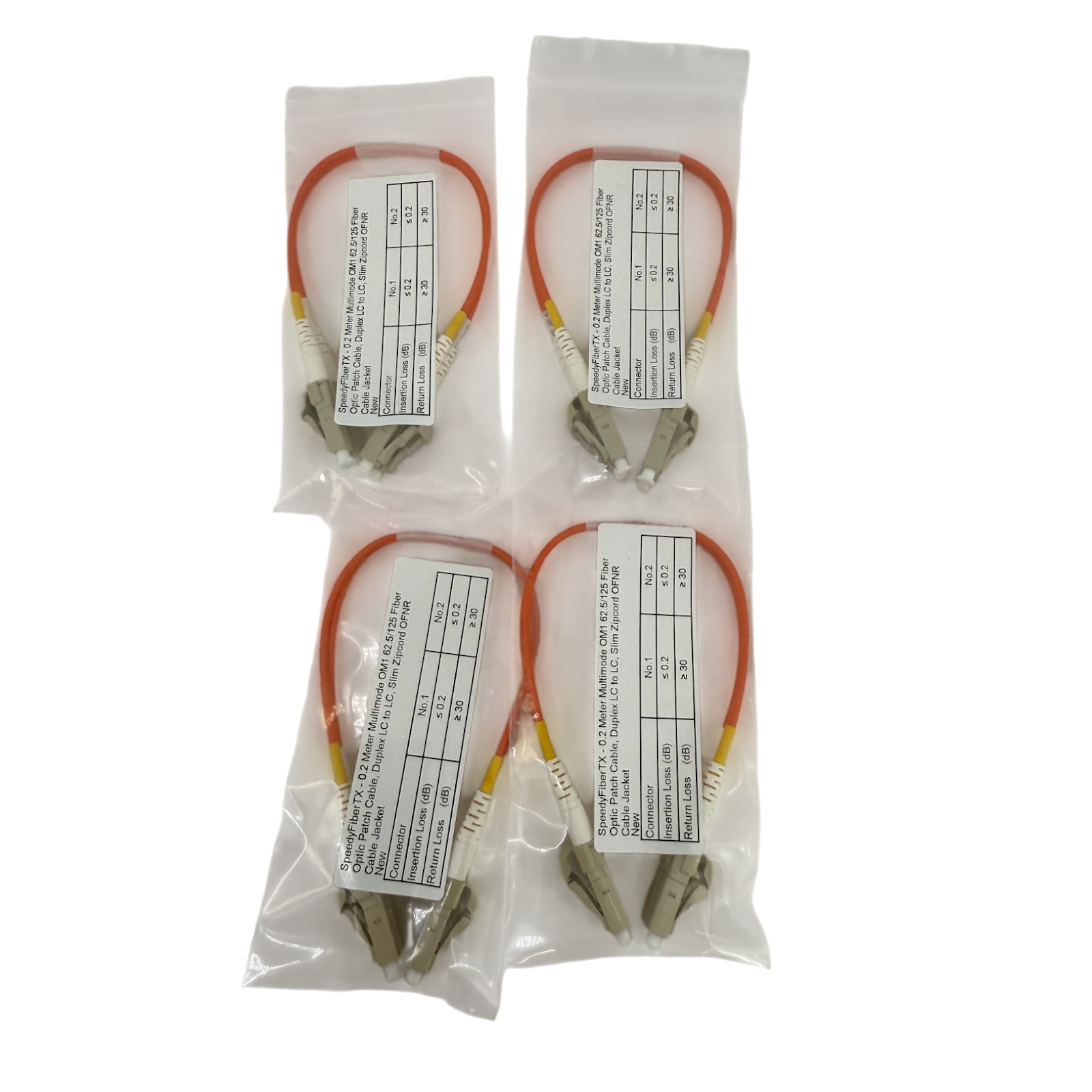 SpeedyFiberTX 4-Pack LC to LC Duplex Fiber Optic Patch Cable — 0.2m Multimode