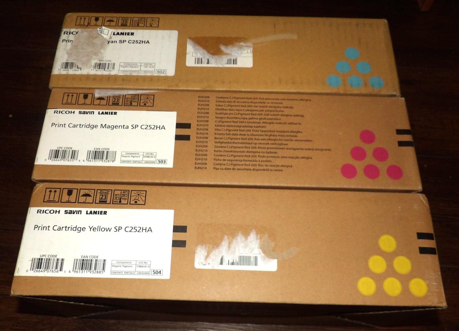 Genuine Set of 3 Ricoh MAGENTA CYAN YELLOW Toner Cartridge C252HA  SP C252HA NEW