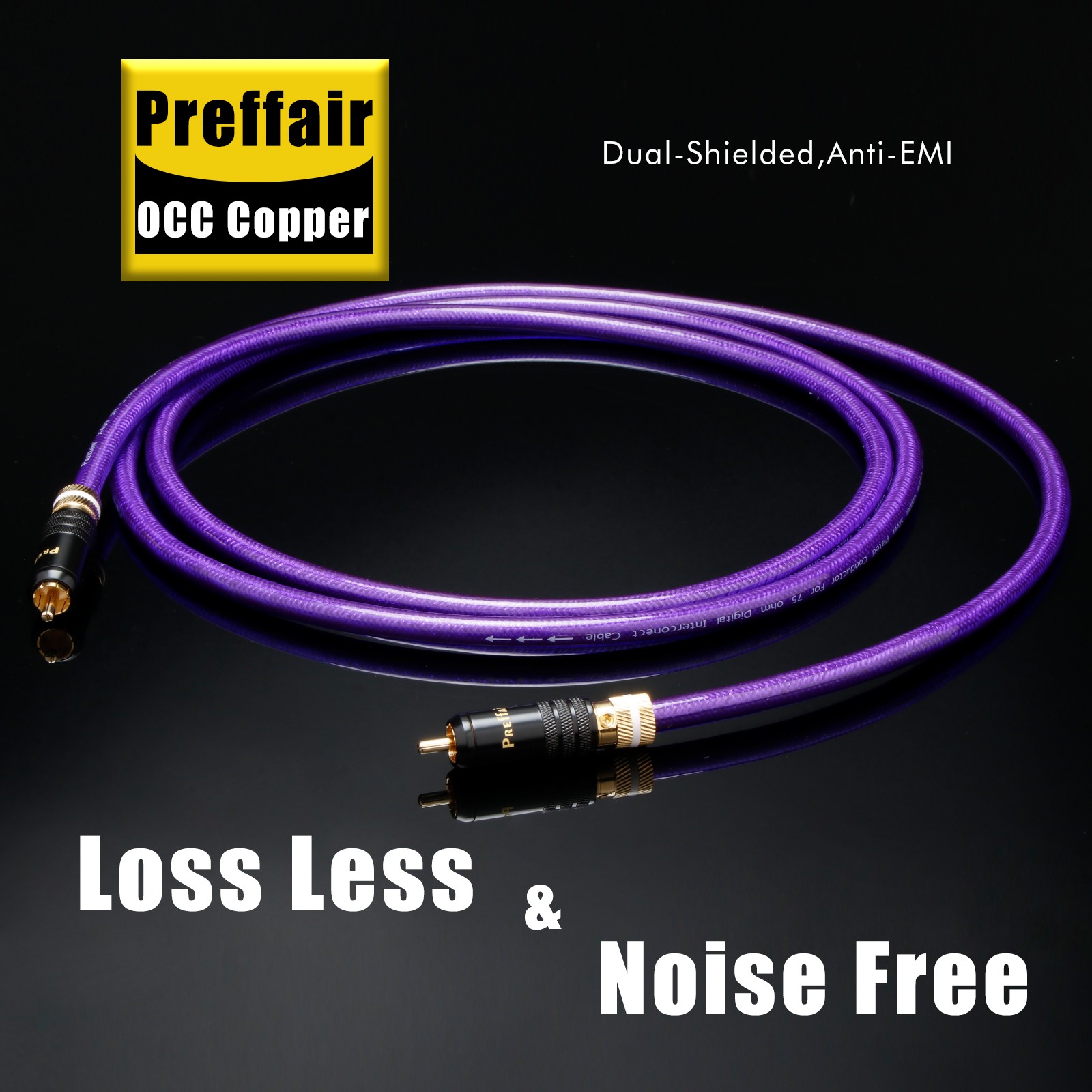 75 Ohms Audio Coaxial Cable OCC Copper Sliver Plated Digital RCA Plug Cable