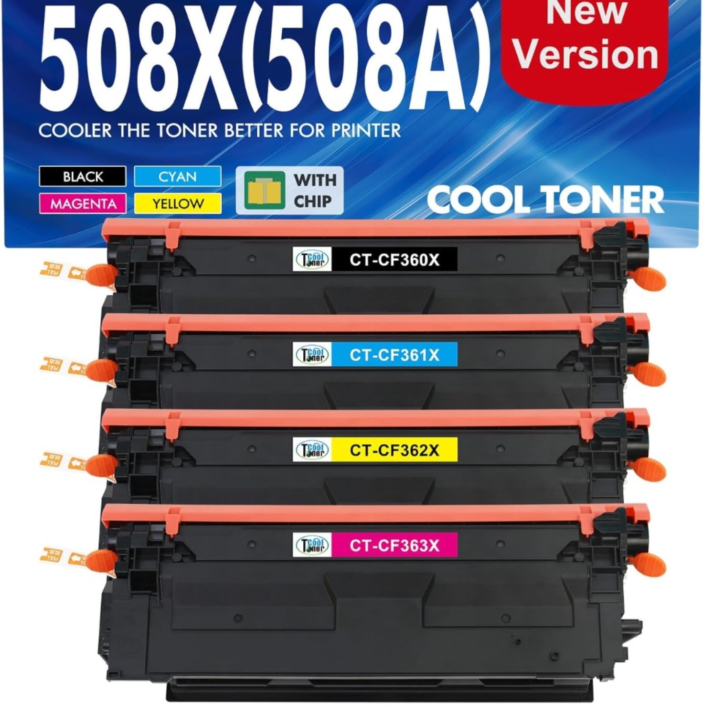 Palmtree 508X 508A Toner Cartridge Set 4-Pack Toner High Yield Replacement 