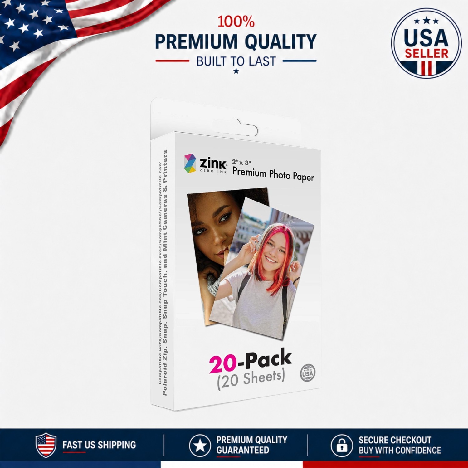Vibrant 2"x3" Instant Photo Paper 20 Pack – Compatible with Polaroid Devices
