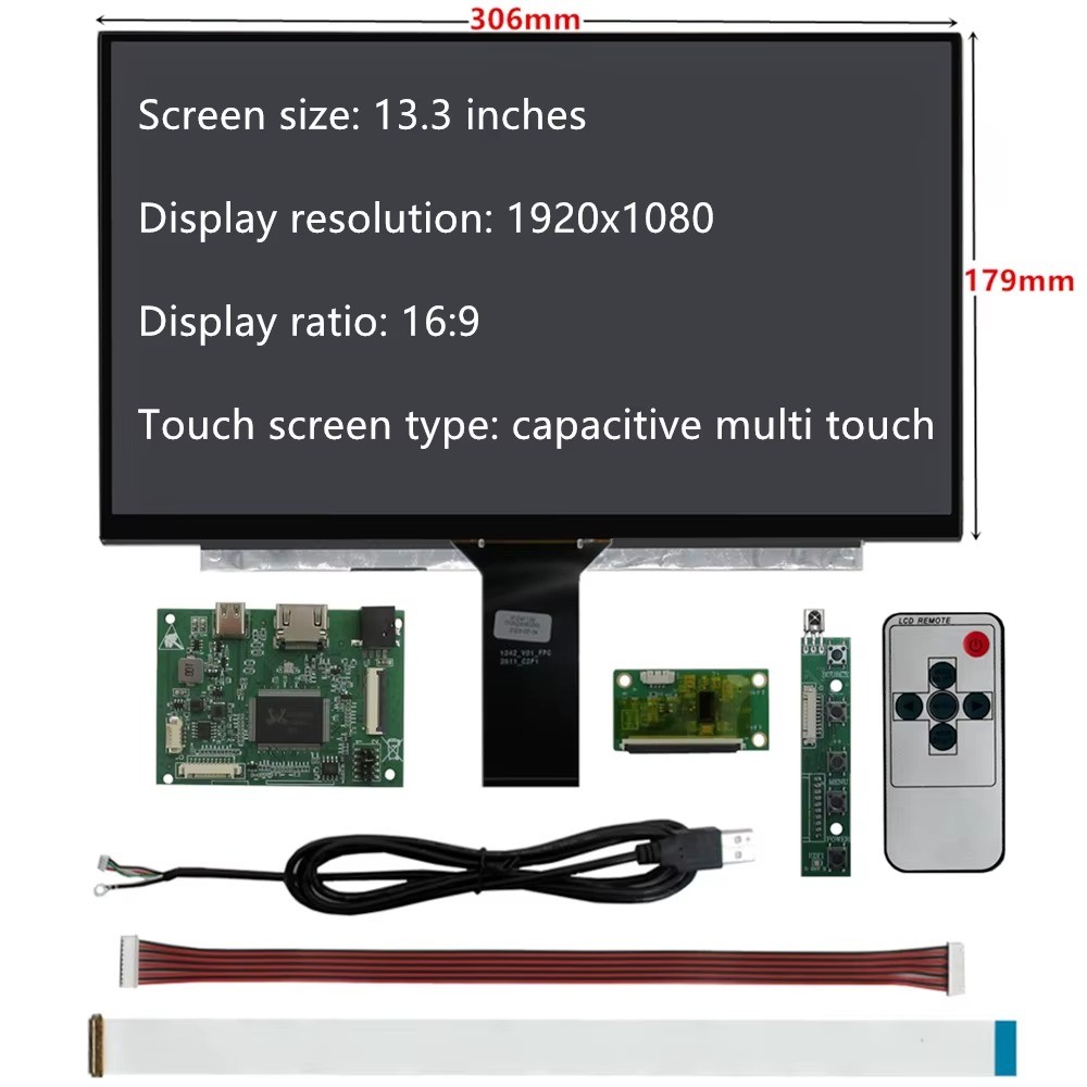 Heyman 13.3" Touchscreen Monitor Kit Full HD 1080P HDMI USB-C DIY LCD
