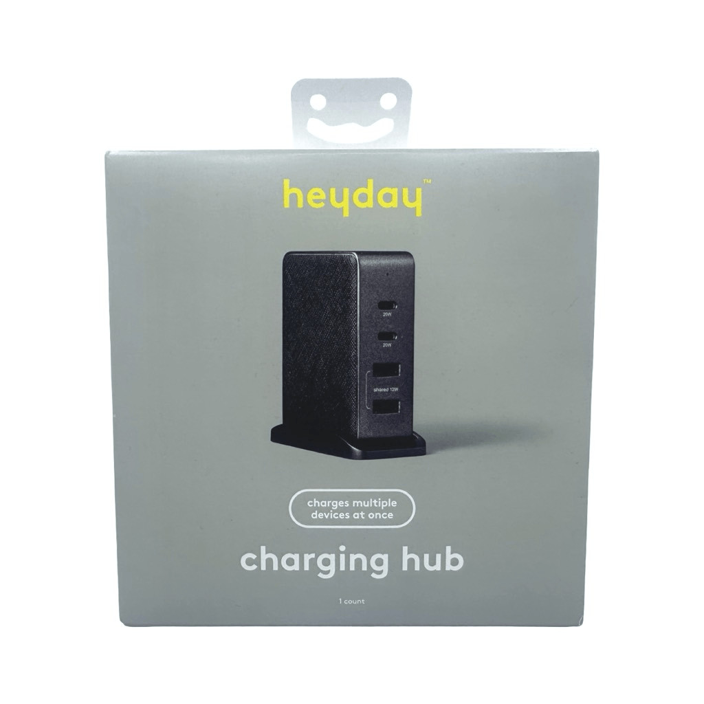 heyday 4 Port Charging Hub Vertical 2C + 2A Black Saffiano Phone Device Charger