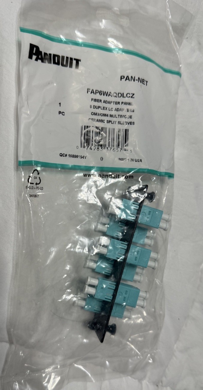 Lot of 6 Panduit FAP6WAQDLCZ Fiber Adapter Panels. MM LC Duplex Adapters OM3/OM4