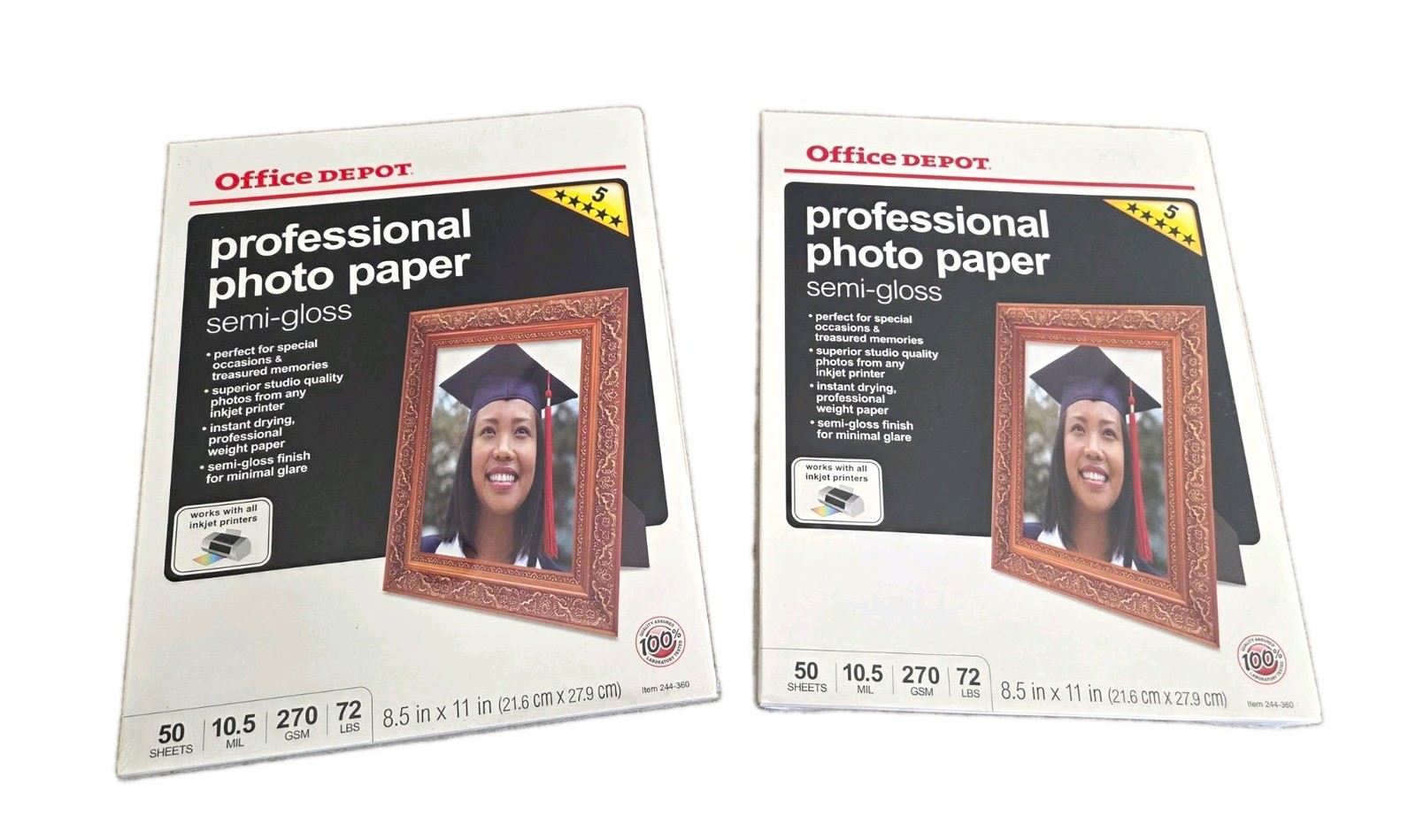 2 Pkgs Office Depot Professional Photo Paper Semi-Gloss 8.5x11 100 Sheets Sealed