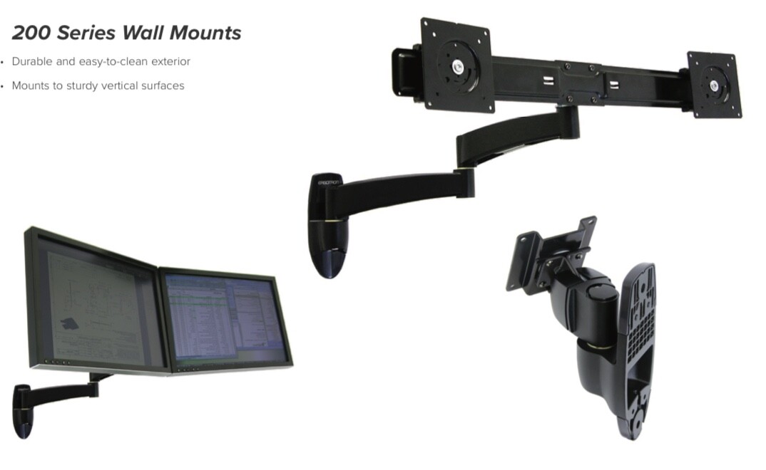 NEW Ergotron 200 Series Dual Monitor Wall Mount Arm Black 45-231-200 New