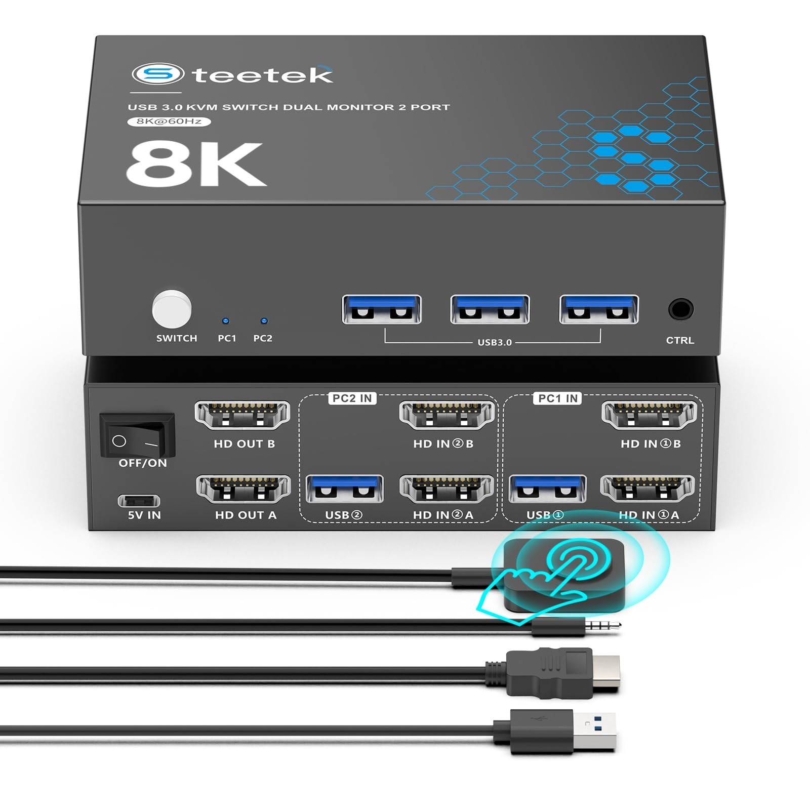 8K@60Hz KVM Switch 2 Monitors 2 Computers DisplayPort, USB3.0 | 4K@120Hz