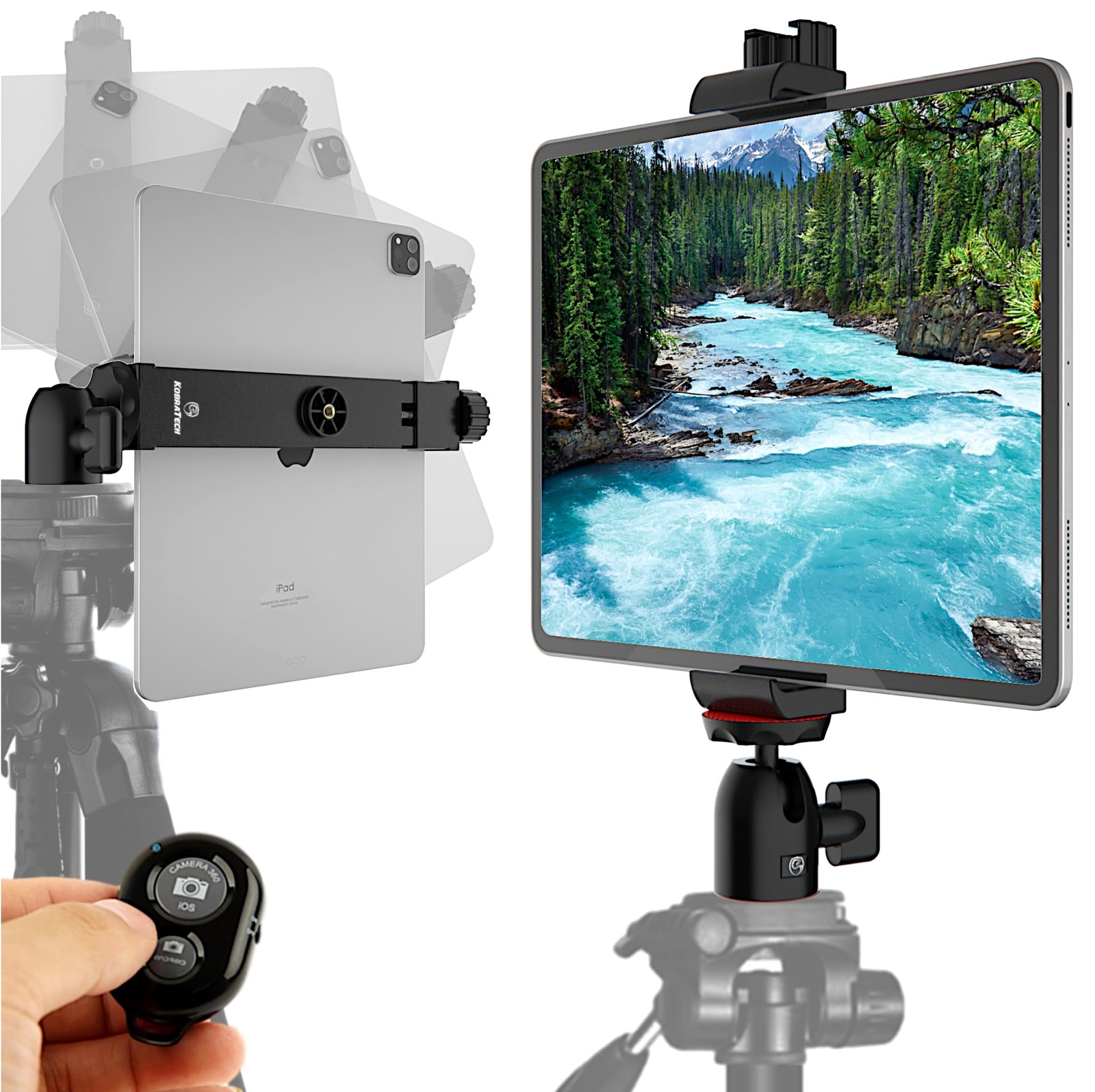 iPad Tripod Mount Adapter with Bluetooth Remote - Works With All Tablets