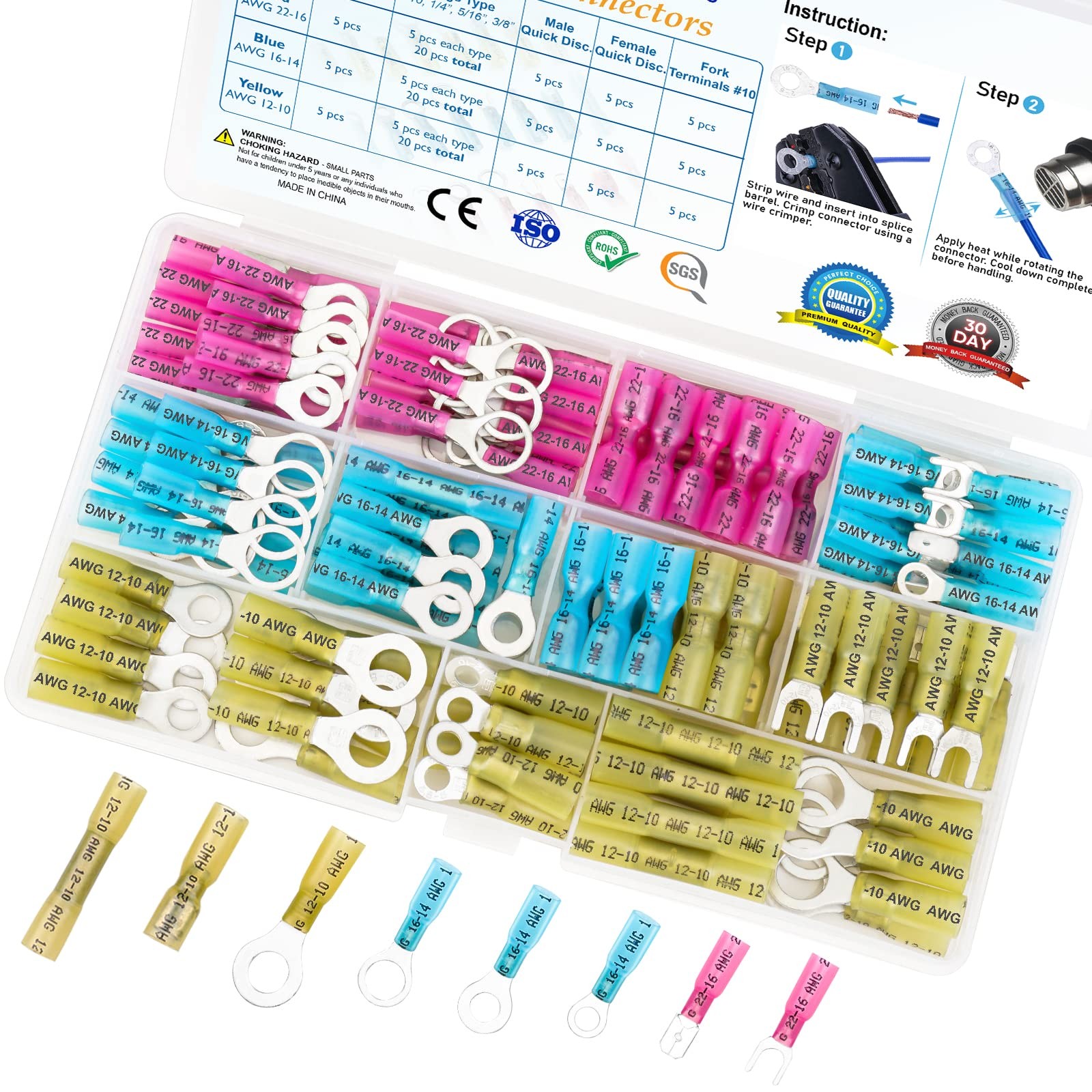 TICONN 120Pcs Heat Shrink Wire Connectors, 120PCS Combo, Red, Blue, Yellow 