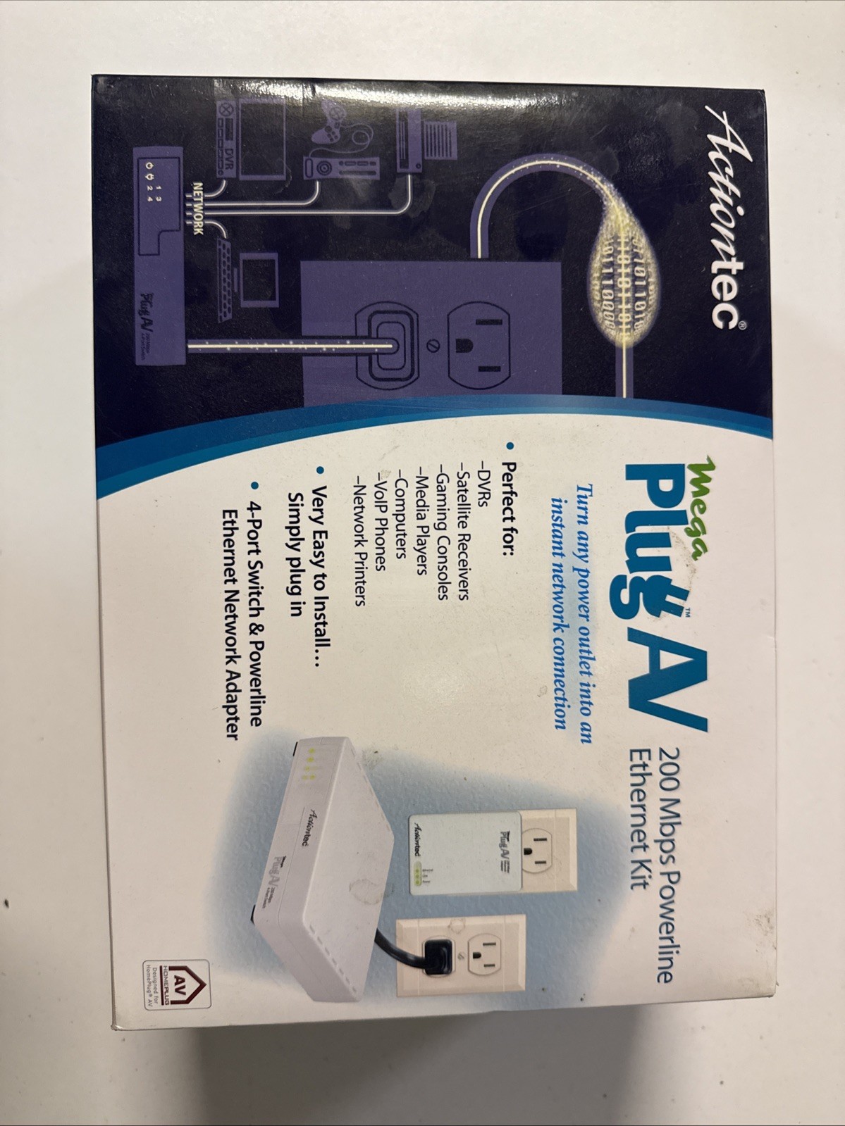 Actiontec MegaPlug AV 200Mbps Powerline Network Adapter Kit RJ-45 HLE20043-01KP