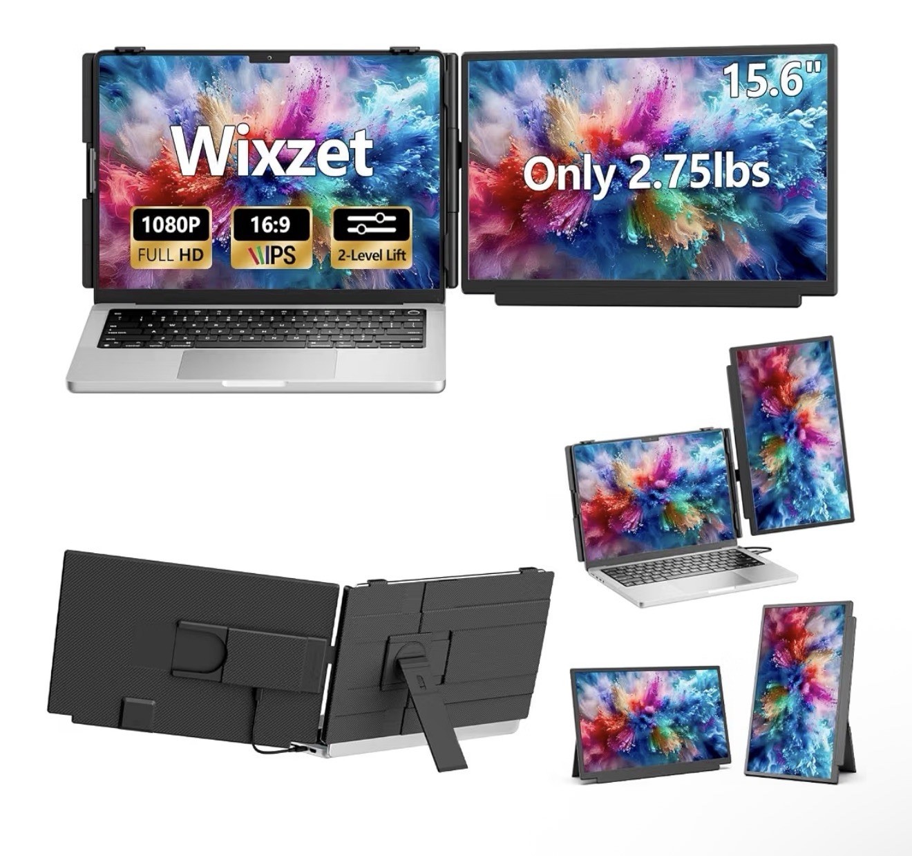 15.6" FHD 1080P IPS Laptop Screen Extender, Portable Dual Monitor for 13"-17.3