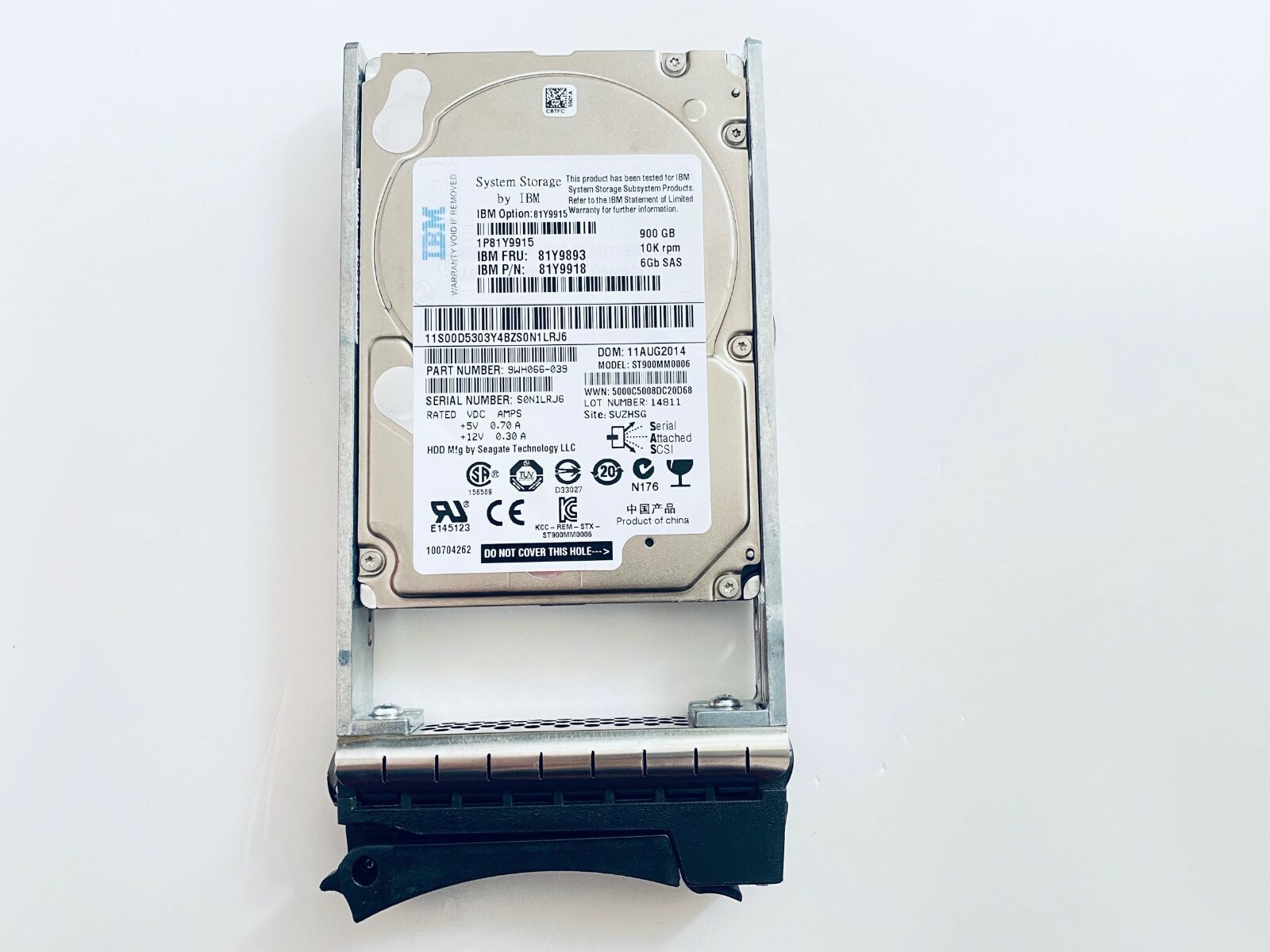 IBM 900GB 81Y9915 81Y9918 IBM 900GB 10K 6GBPS SFF SAS HARD DRIVE 81Y9893 W/ tray