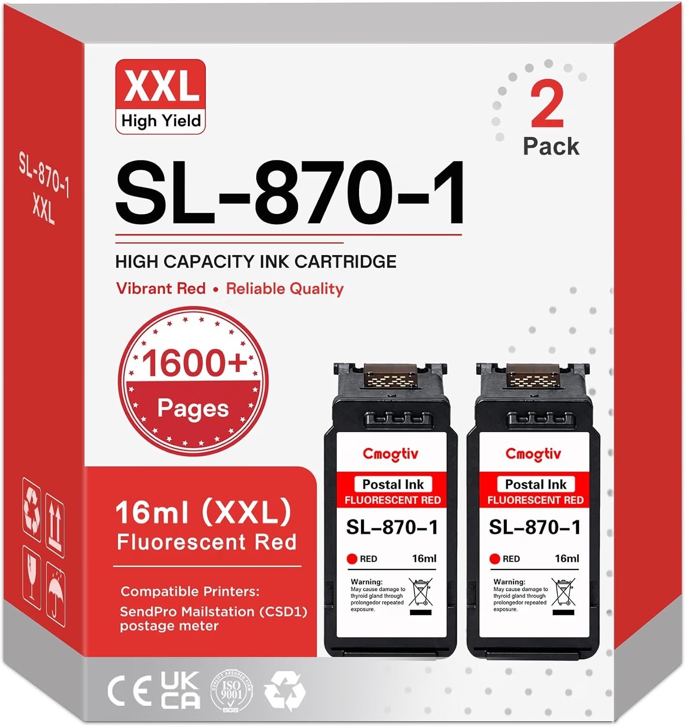 SL-870-1 XXL Red Ink Cartridge High Yield Combo Pack (2-Pack) Compatible Pitney