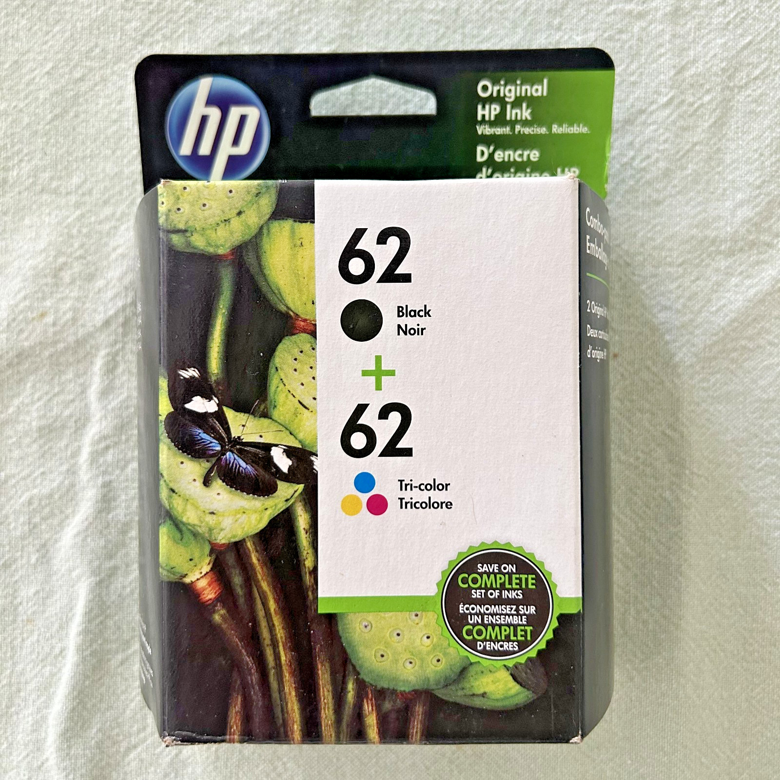 HP 62 Black and Tri-Color Original Ink Cartridge Combo Pack (N9H64FN)