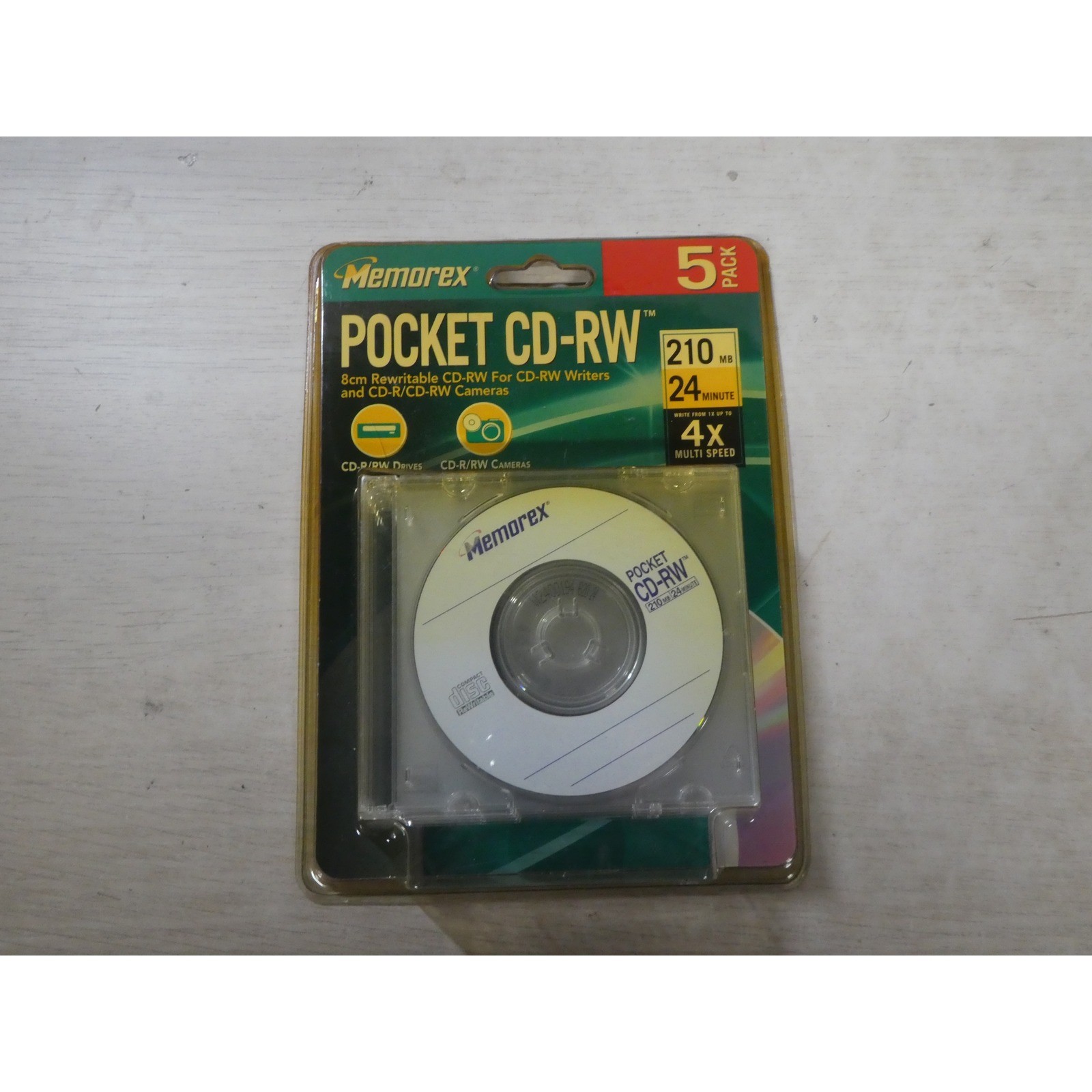 Memorex Pocket CD-RW 8cm 210MB 24 Min 4x Rewritable Discs 5 Pack Sealed 32023419