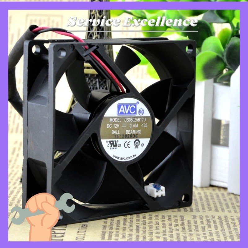 AVC DS08025B12U 2pcs 8CM 12V 0.70A wire dual ball bearing cooling fan