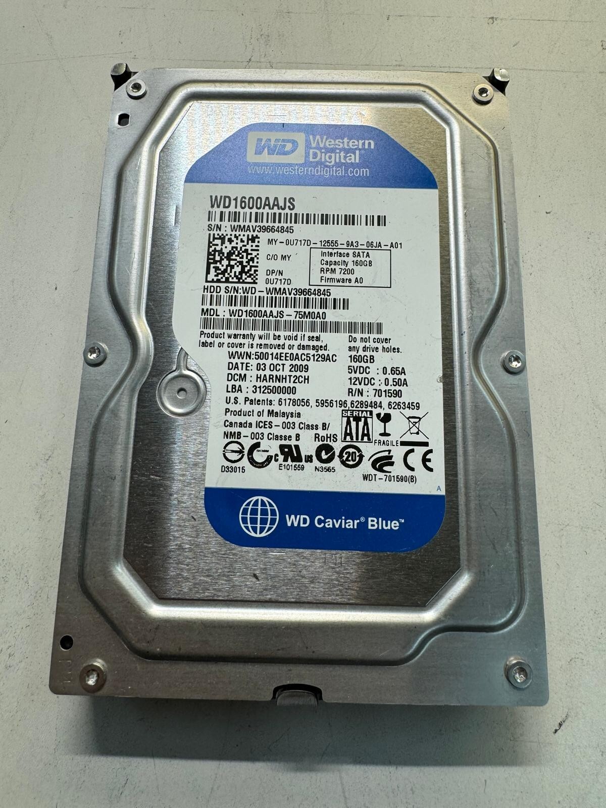 Lot of 3 WD WD1600AAJS-75M0A0 0U717D 160GB SATA 3.5" 7200 RPM HDD