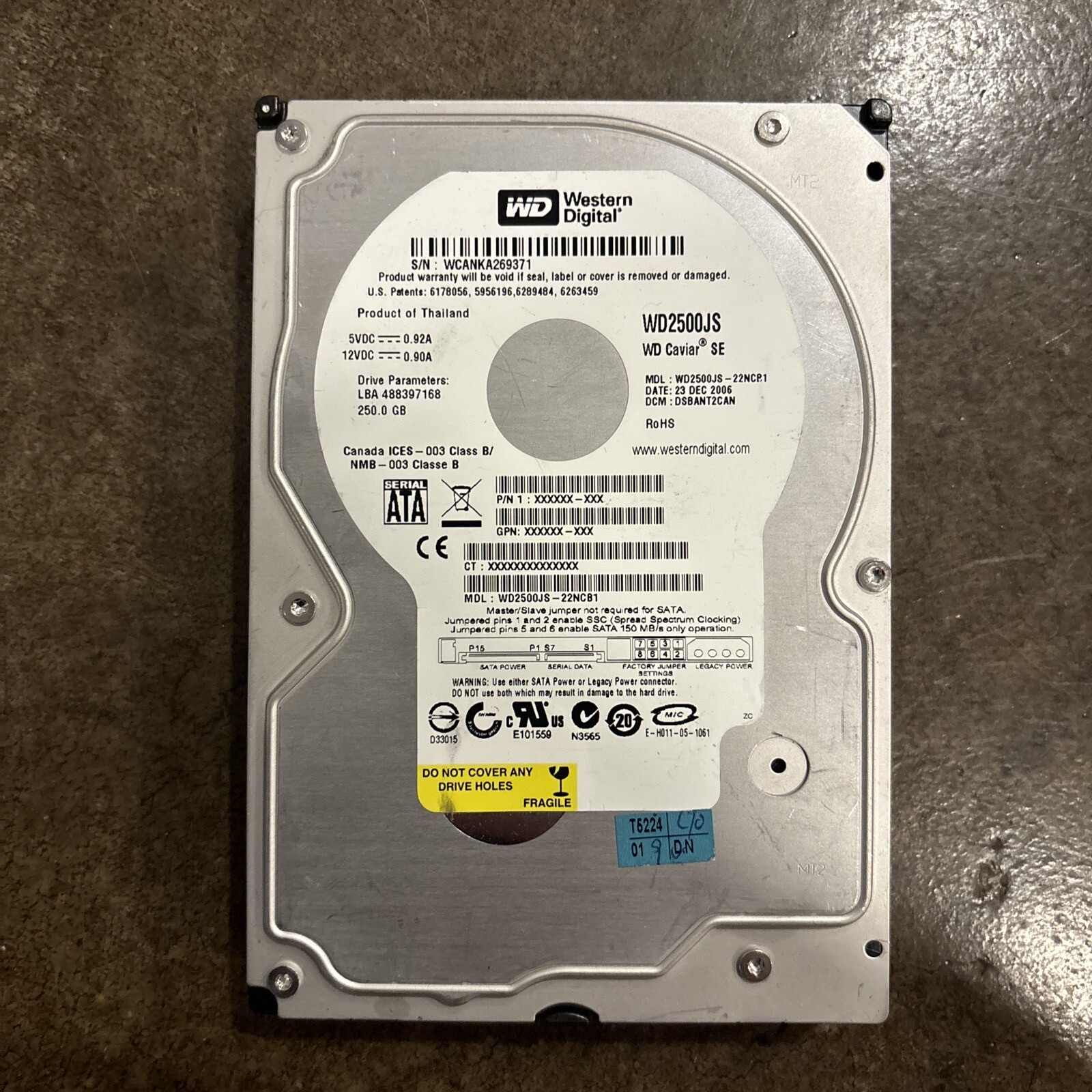 Western Digital 250 GB,Internal,7200 RPM,3.5" (WD2500JS-22NCB1) Hard Drive 
