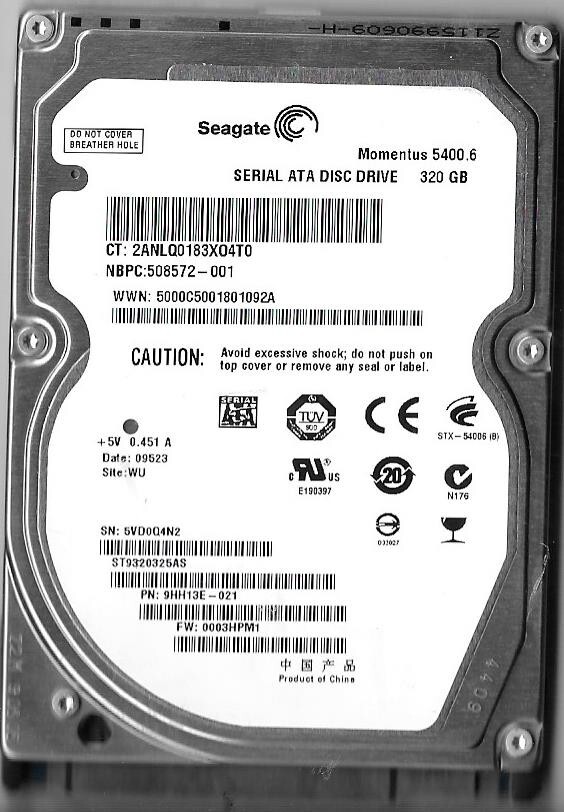 Seagate ST9320325AS 320GB Sata Hard Drive P/N: 9HH13E-021 F/W: 0003HPM1  5VD WU