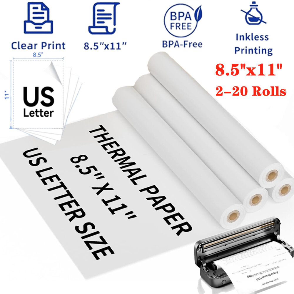 2-20RollsThermal Printer Paper 8.5" x 11" US Letter Size Quick-Dry Thermal Paper
