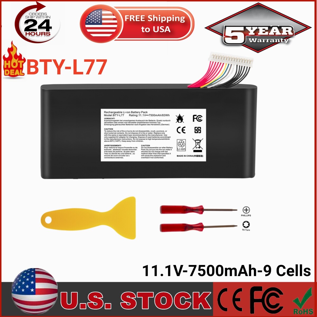 BTY-L77 Battery For MSI GT72 2QD 2QE GT72S 6QE GT72VR WT72 MS-1782 MS-1785 83Wh