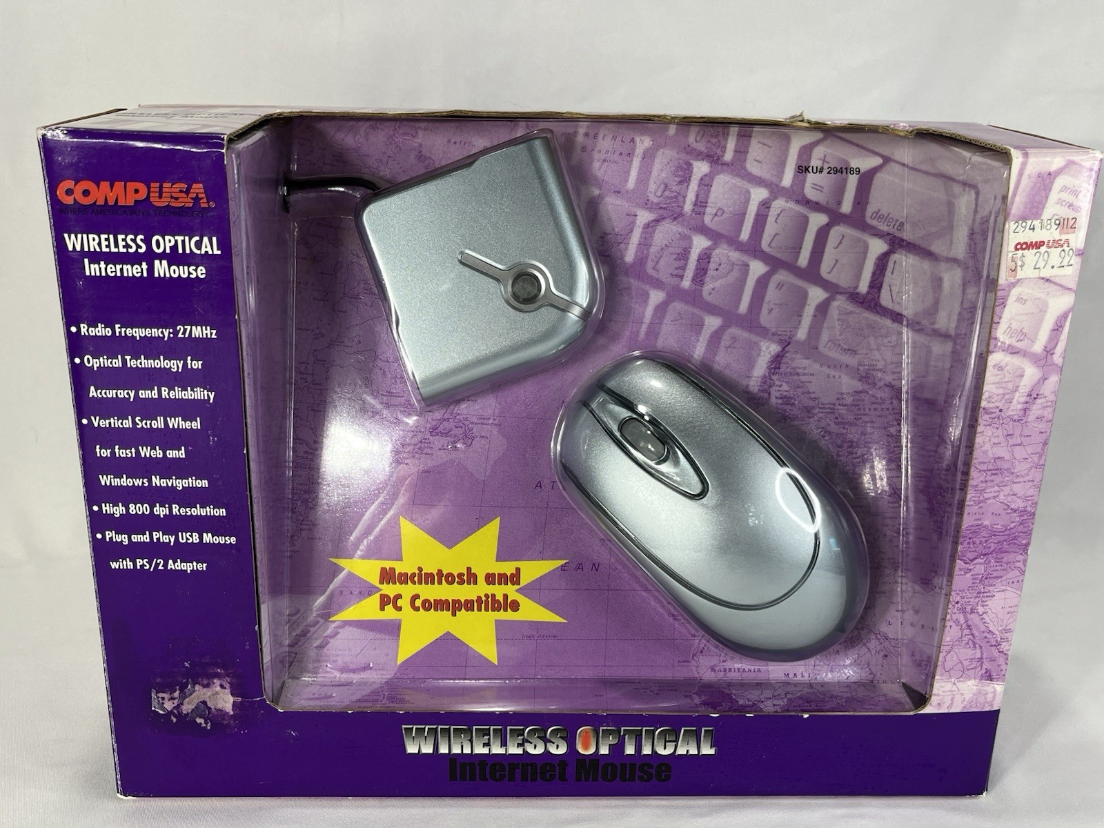 Vintage CompUSA Wireless Optical Internet Mouse NIB SKU 294189 USB PS/2