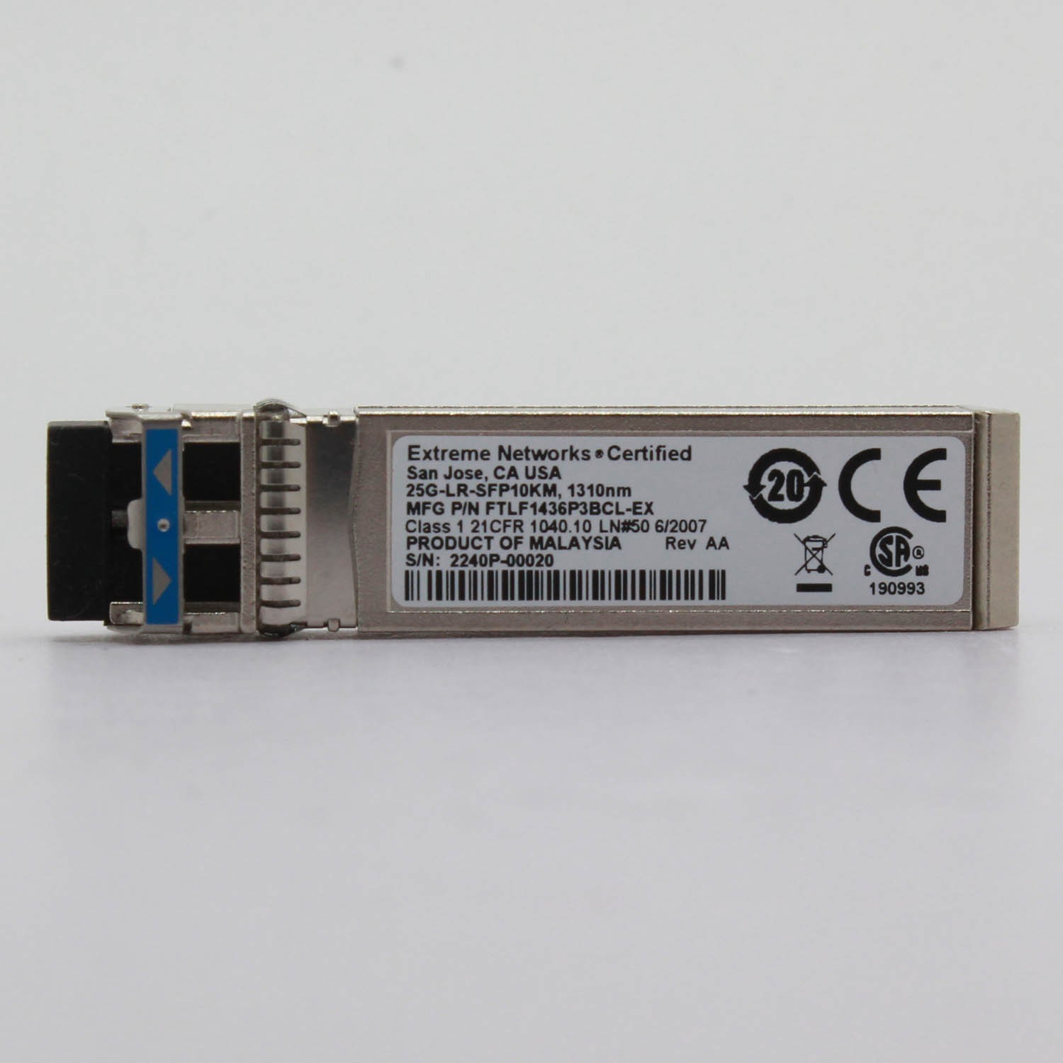 Extreme Networks 10504 25G-LR-SFP 25GBase-LR 1310nm LC SMF FTLF1436P3BCL-EX