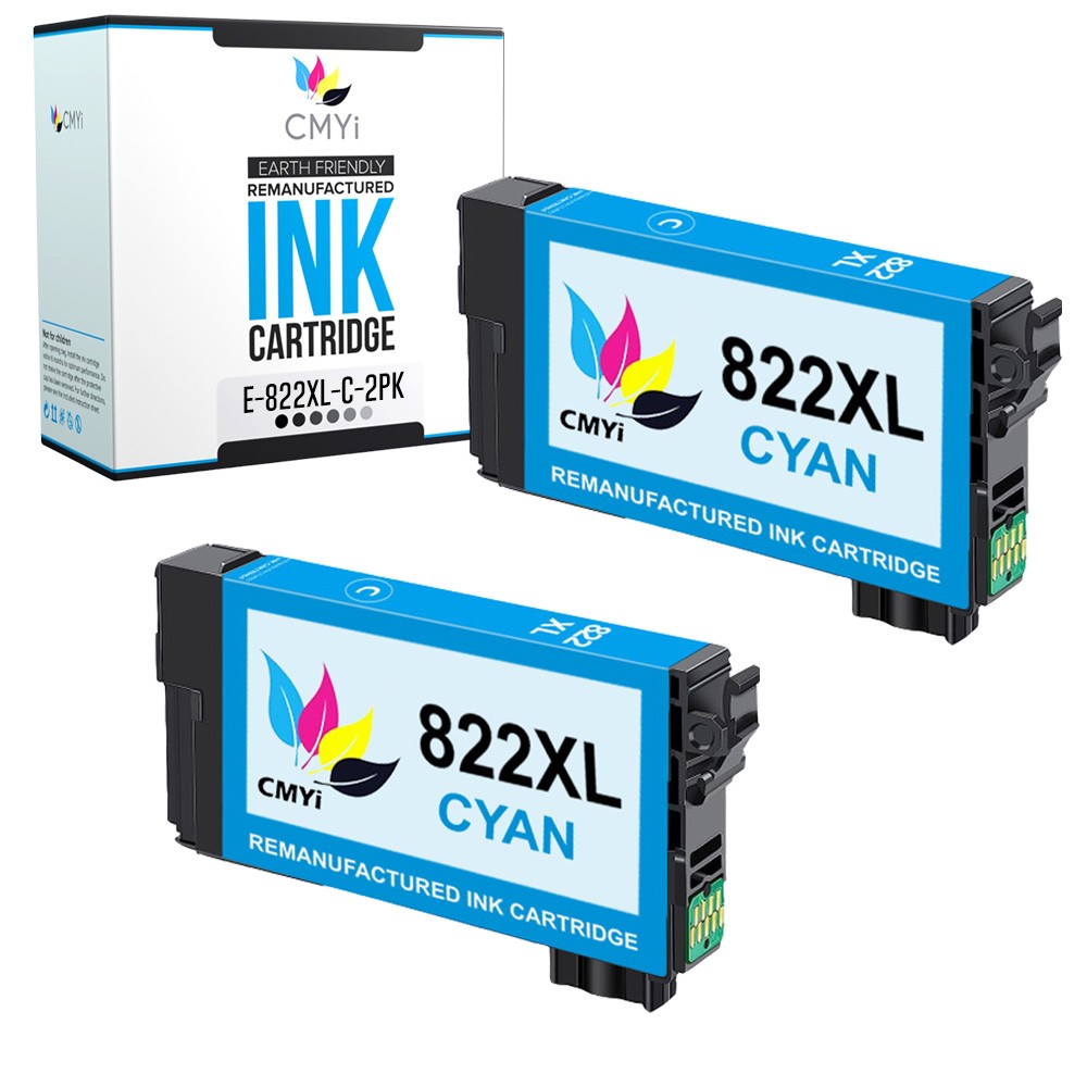 2X CMYi Compatible 822XL Cyan Ink Cartridge for Epson WorkForce Pro WF-3820 4820