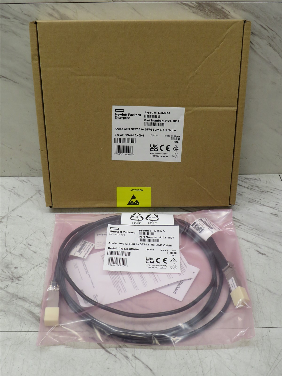 Open Box OEM HPE Aruba R0M47A 50G SFP56 3m DAC Direct Attach Copper Cable