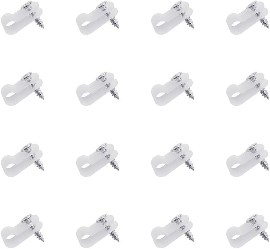 100 Pcs Wire Clamps, 1/4 White Cable Clamp R-Type | Nylon Screw Mounting Cord Fa