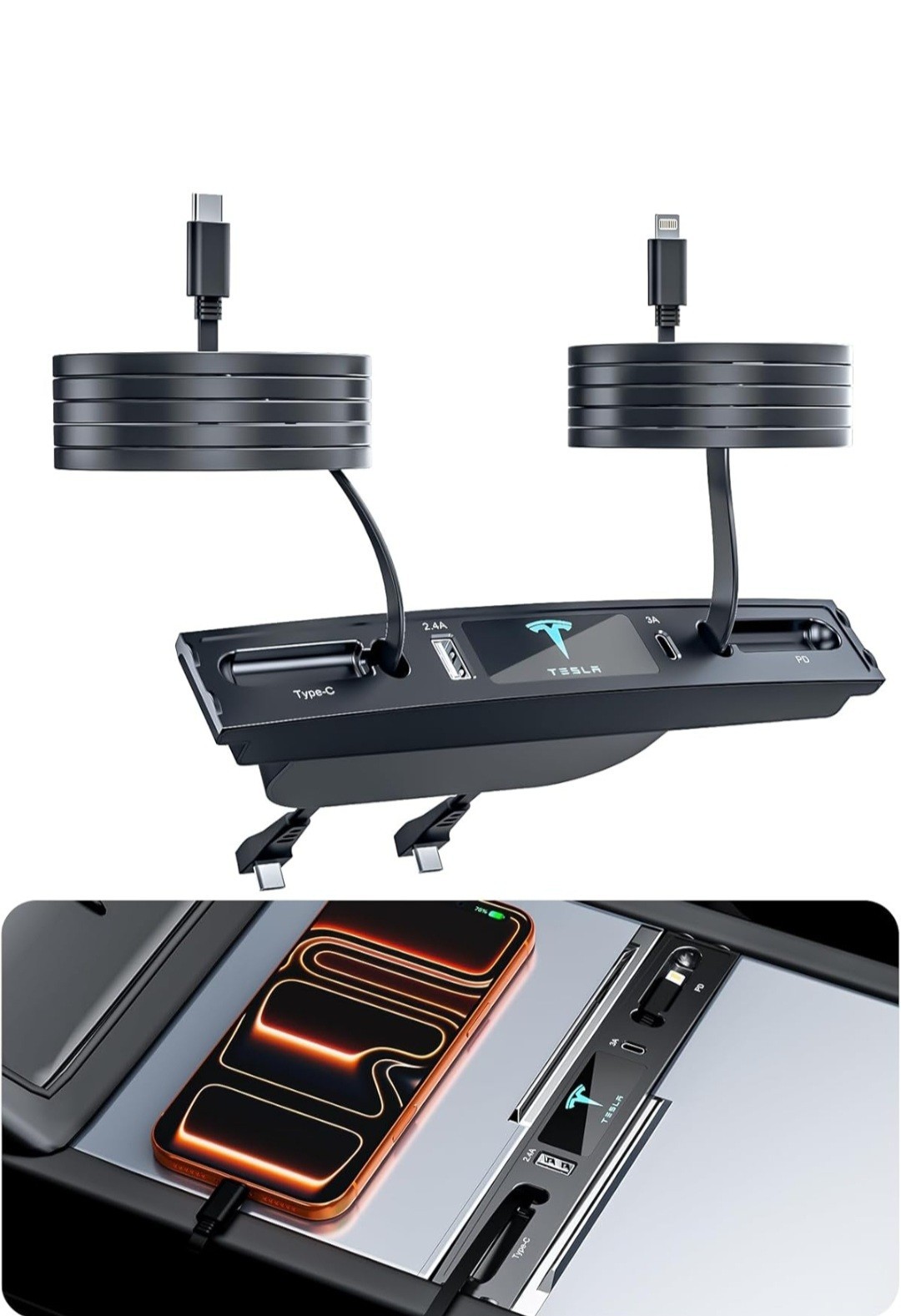 Nycetek Tesla Retractable USB Hub Docking Station For Model Y/3- See Description