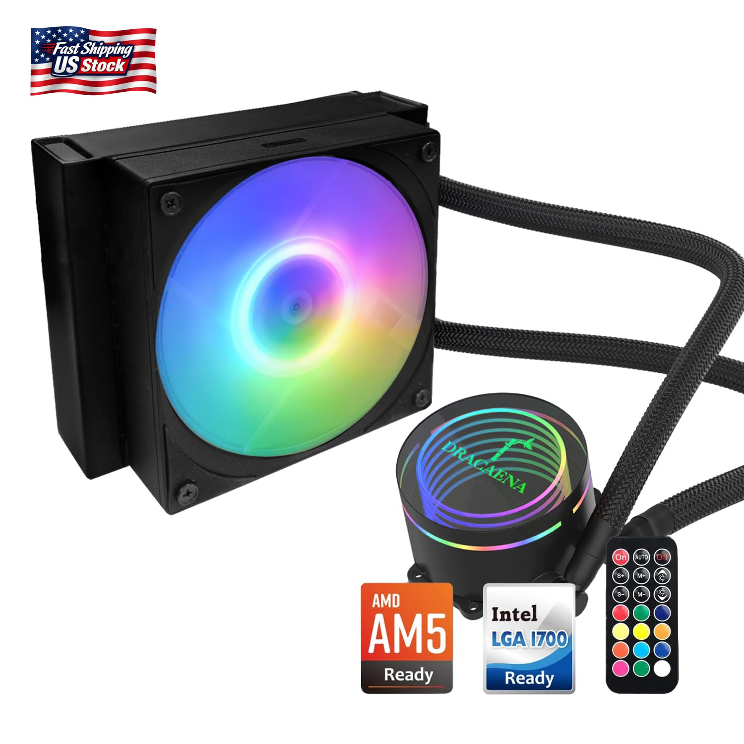 Dracaena.Io 120Mm AIO CPU Cooler, Intel & AMD, ARGB, PWM, 180W TDP, Black