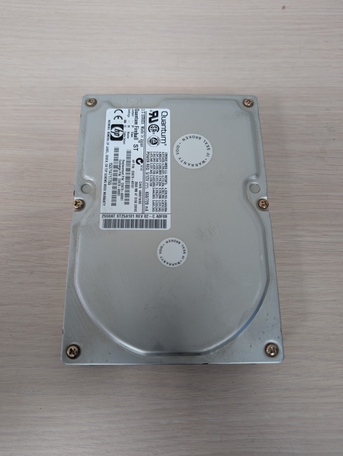 Vintage Quantum Fireball IDE 2550AT D2786-60101 HP 2.550GB
