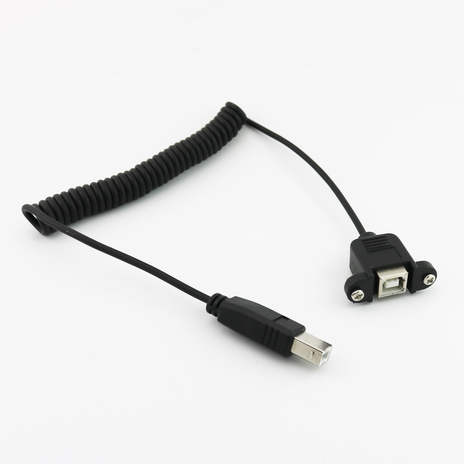 USB 2.0 B Female Panel Mount to Male Printer Coiled Spiral Extension Cable 5FT