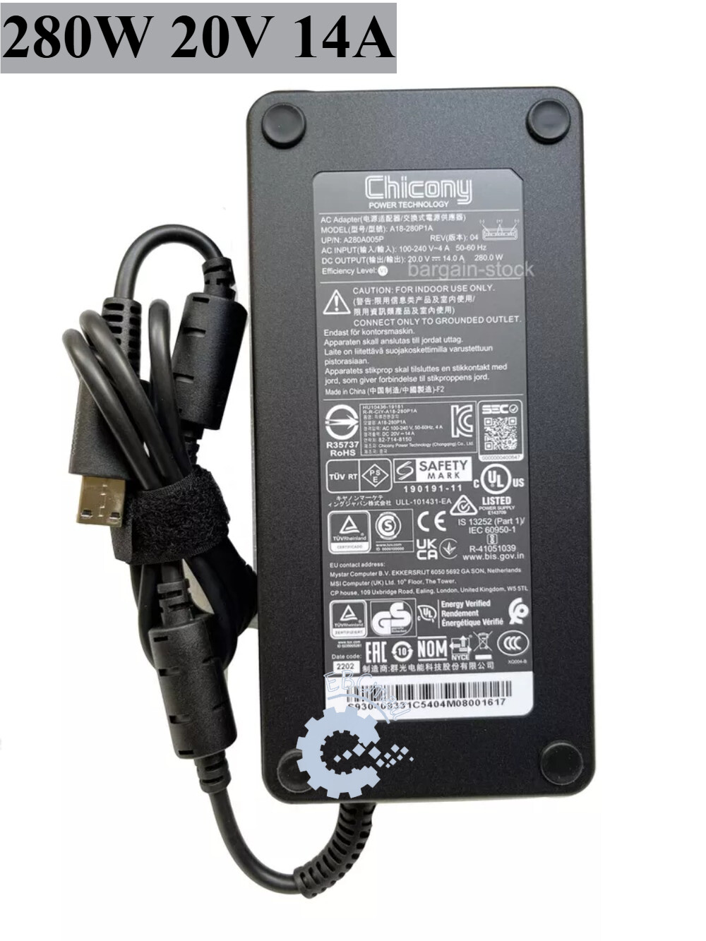 Genuine Chicony 280W AC Adapter Power Charger for 2023 MSI Raider GE68 HX 13VF