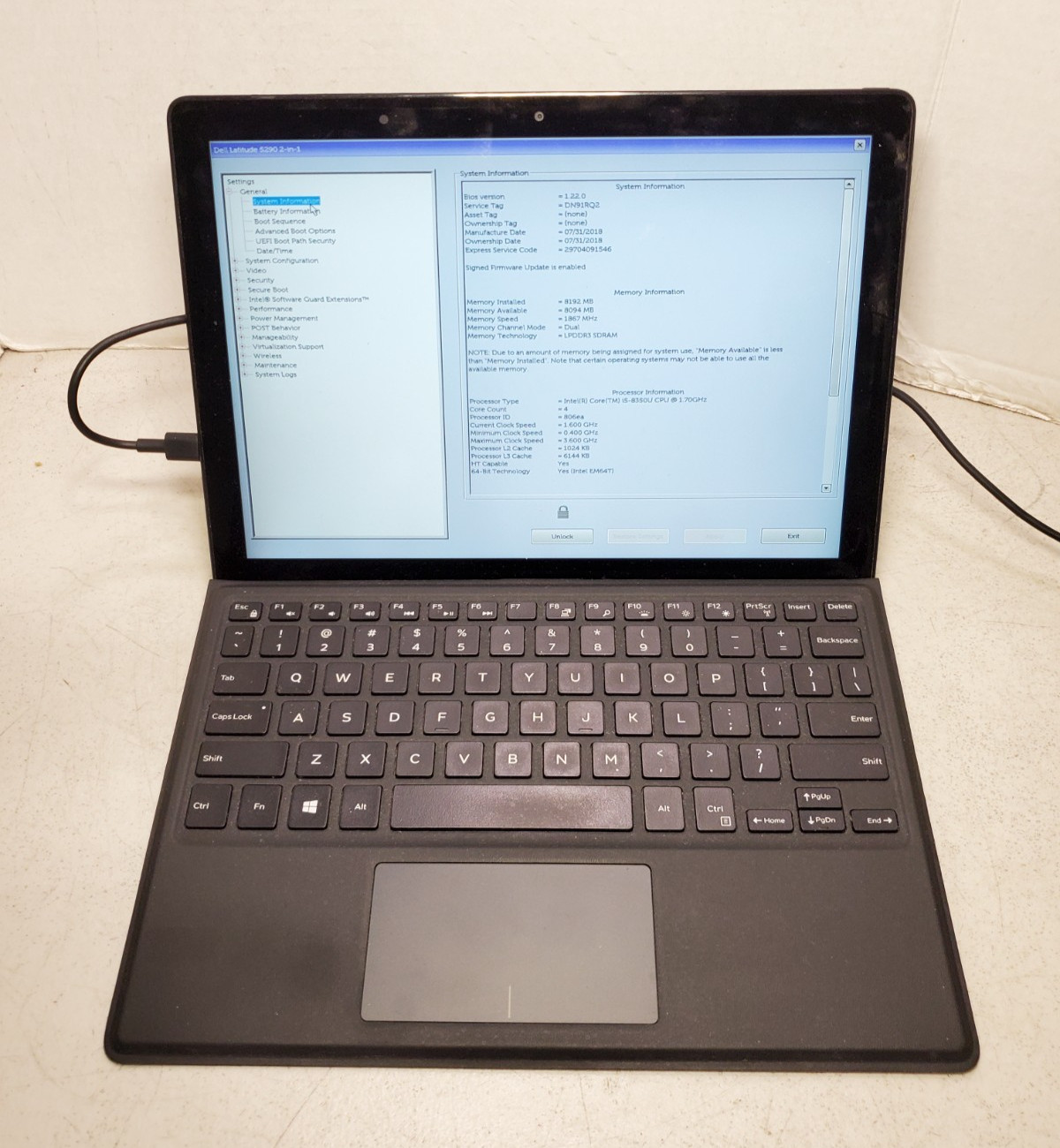 Dell Latitude 5290 2-in-1 i5 8350U 1.70GHz 8GB RAM No SSD/OS BIOS PW #69