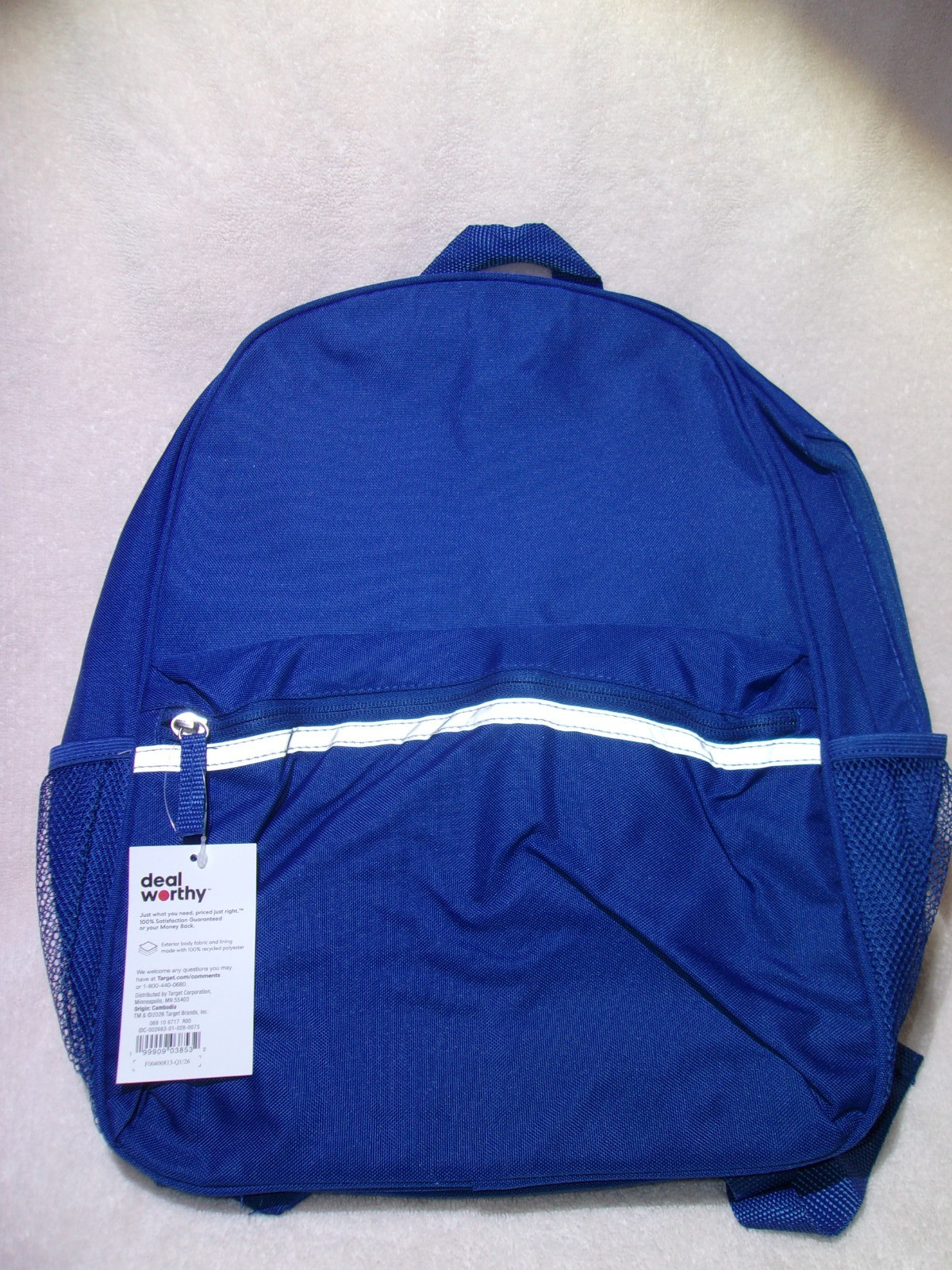 Dealworthy Blue Back Pack Fits 15-inch Laptop Recycled Polyester BNWT