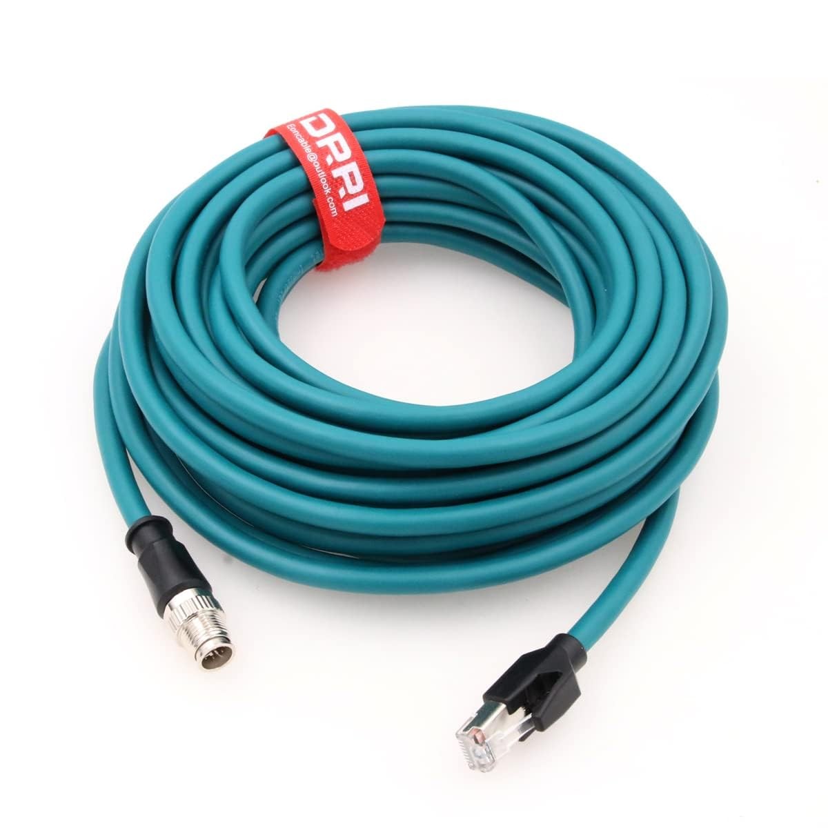 DRRI M12 X-Coded 8 Pin to RJ45 10 Gbps Gigabit Ethernet 30M, Straight X-code
