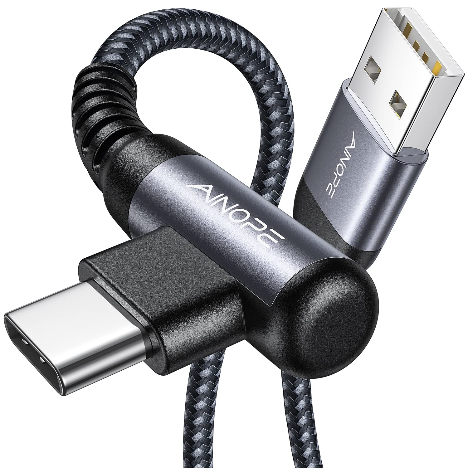 AINOPE USB to C Cable [2-Pack, 6.6ft] 3.1A Fast 6.6FT+6.6FT, Space Grey 