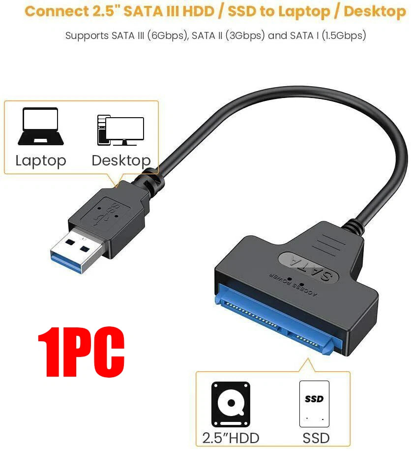 2× SATA to USB 3.0 Cable USB to SATA III Hard Drive Adapter 2.5'' SSD HDD USA