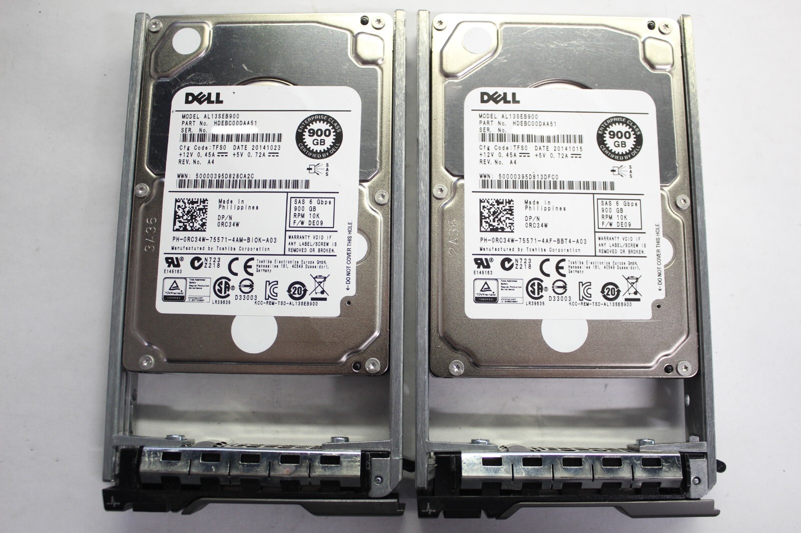 Lot of*2 DELL(Toshiba) 900GB 1AL13SEB900 10K 6G 2.5" SAS HDD with cases