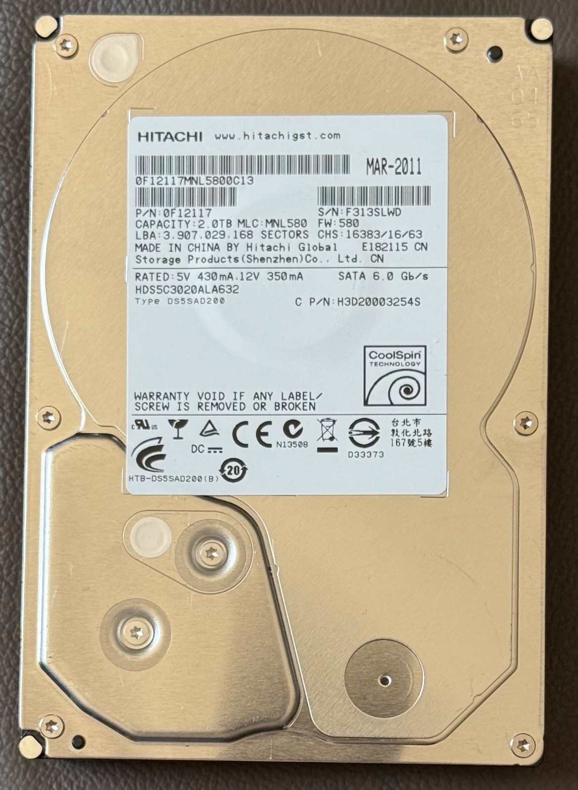 Hitachi 2TB HDS5C3020ALA632 0F12117 MNL580 PCB 220 0A90302 01 ZERO HOURS DONOR